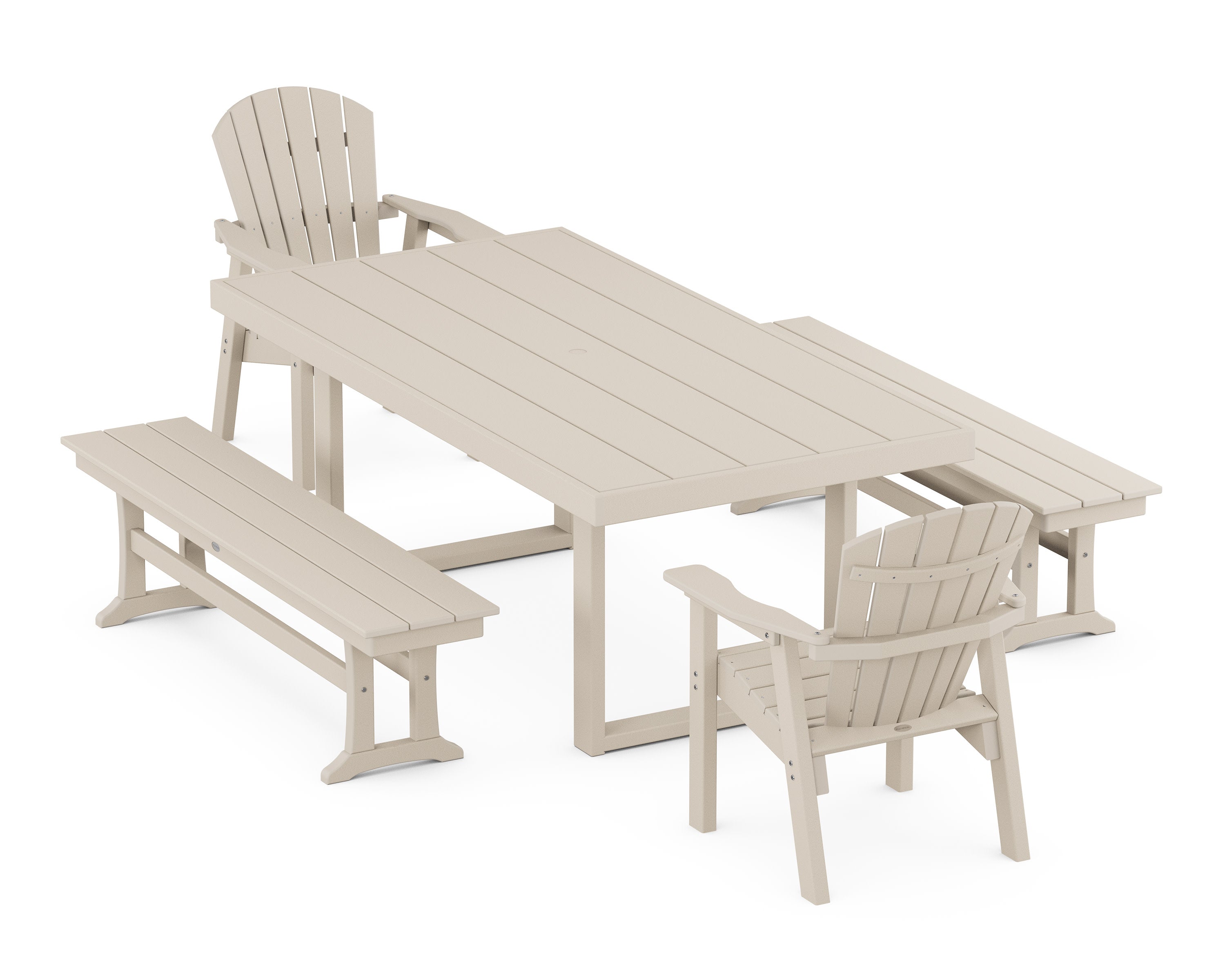 Seashell 5-Piece Dining Set with Benches in Sand