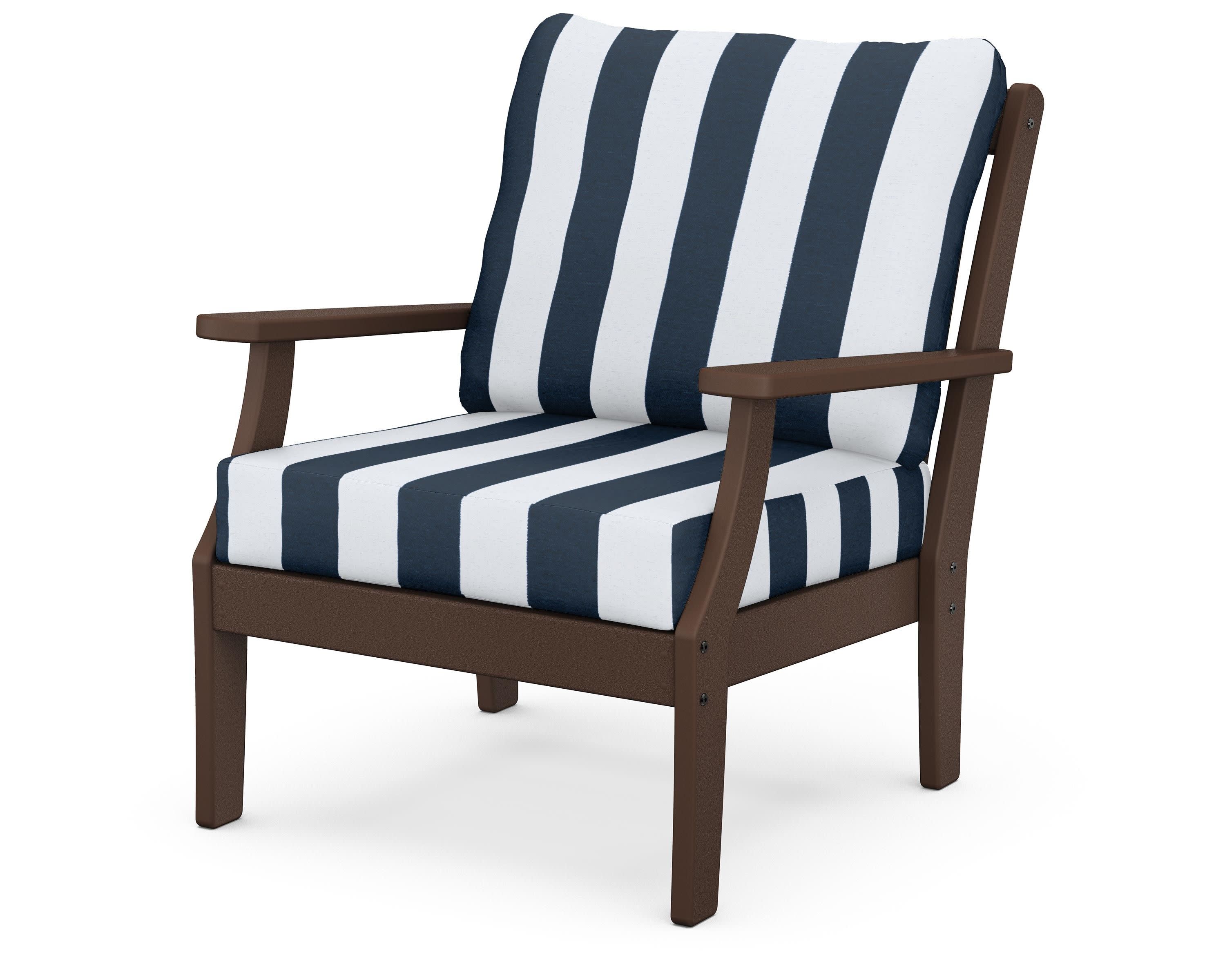 Braxton Deep Seating Chair in Mahogany / Cabana Stripe Marine Indigo
