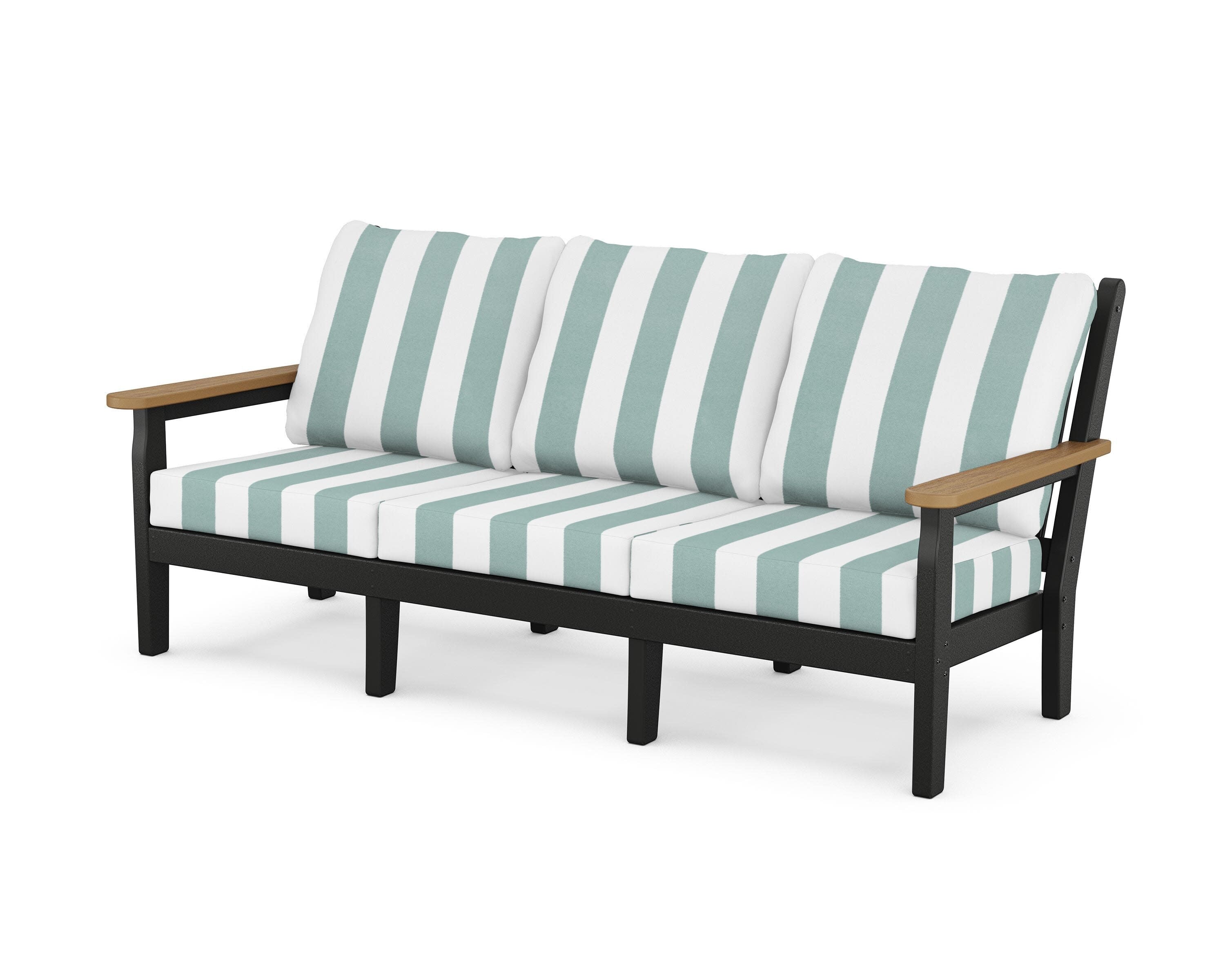 Chippendale Deep Seating Sofa in Black / Natural / Cabana Stripe Glacier Spa