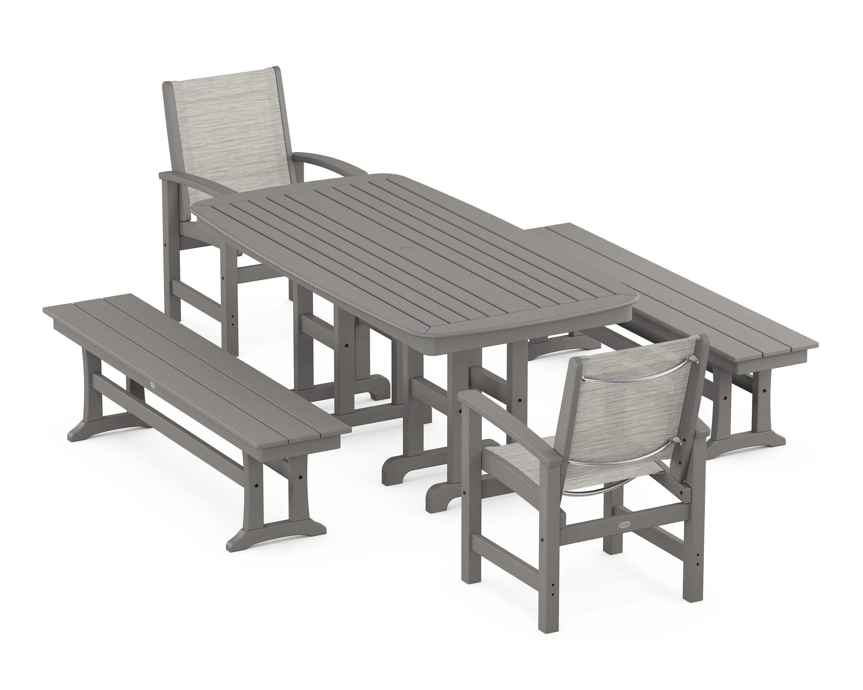 Coastal 5-Piece Dining Set in Slate Grey / Birch Sling