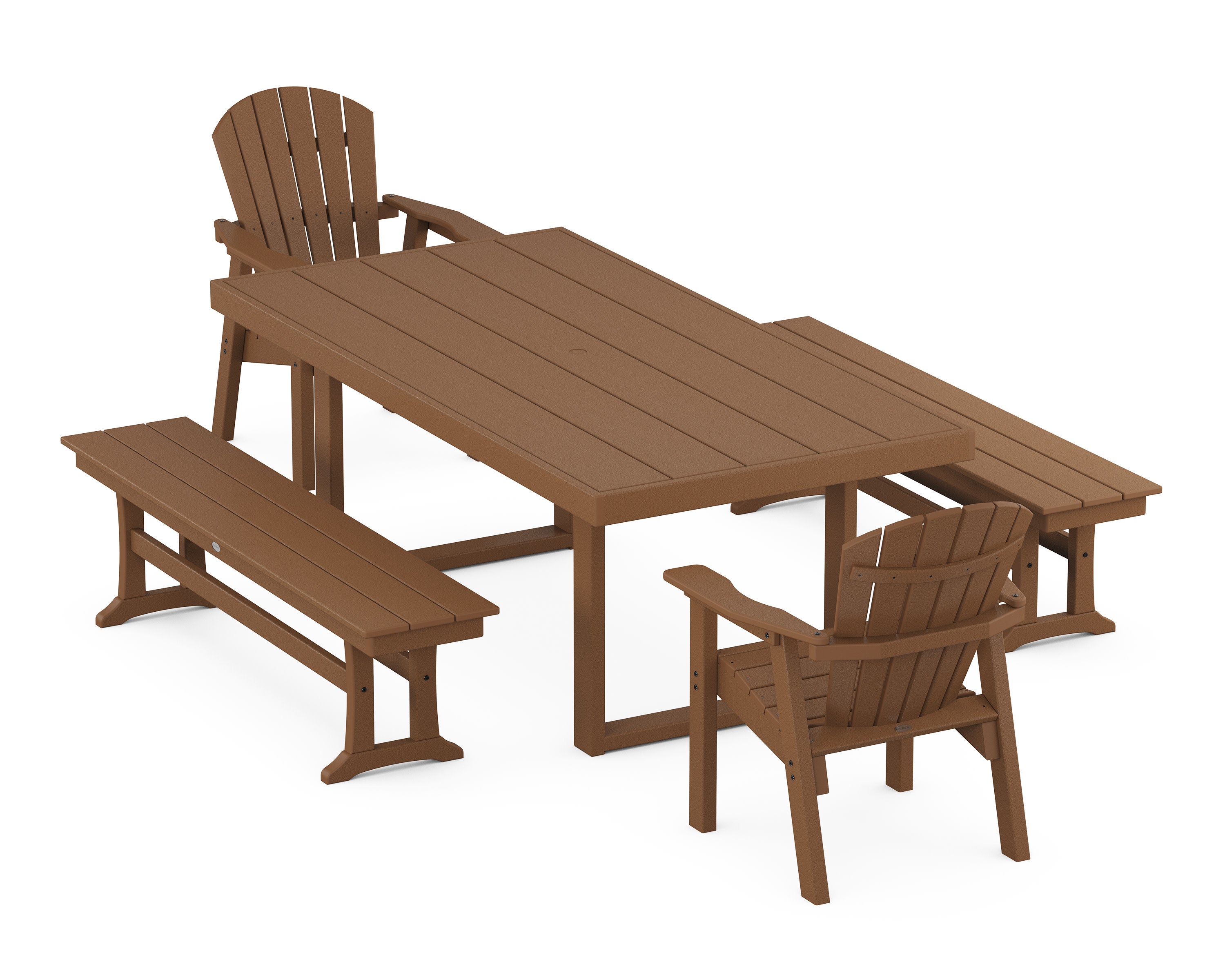 Seashell 5-Piece Dining Set with Benches in Teak