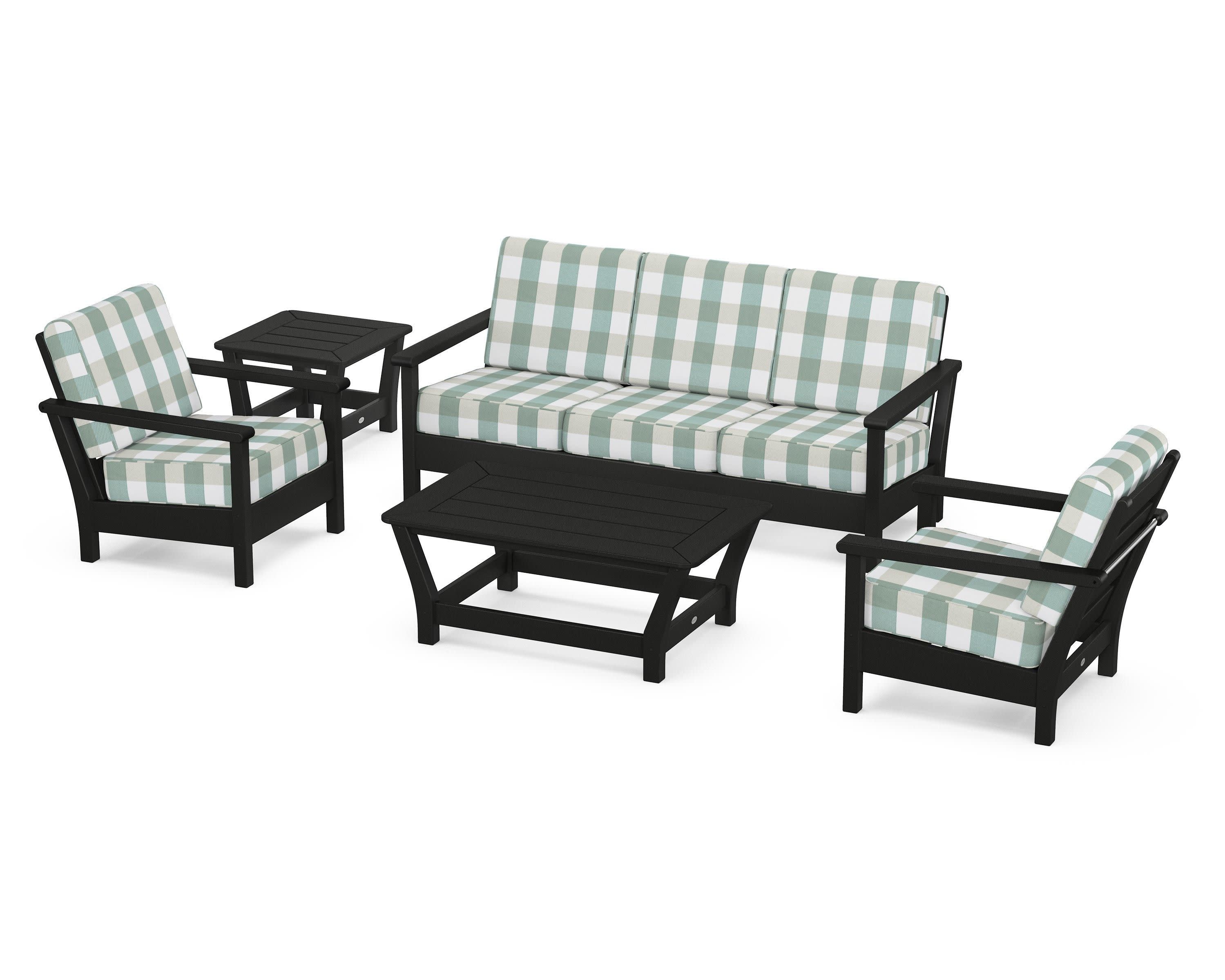 Harbour 5-Piece Deep Seating Set in Black / Buffalo Plaid Glacier Spa