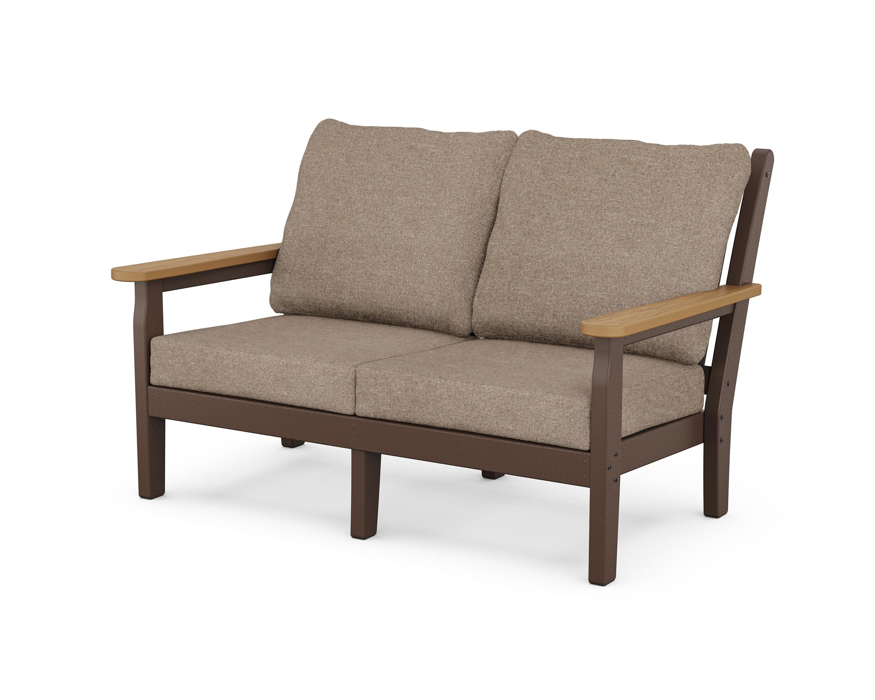 Chippendale Deep Seating Loveseat in Mahogany / Natural / Spiced Burlap