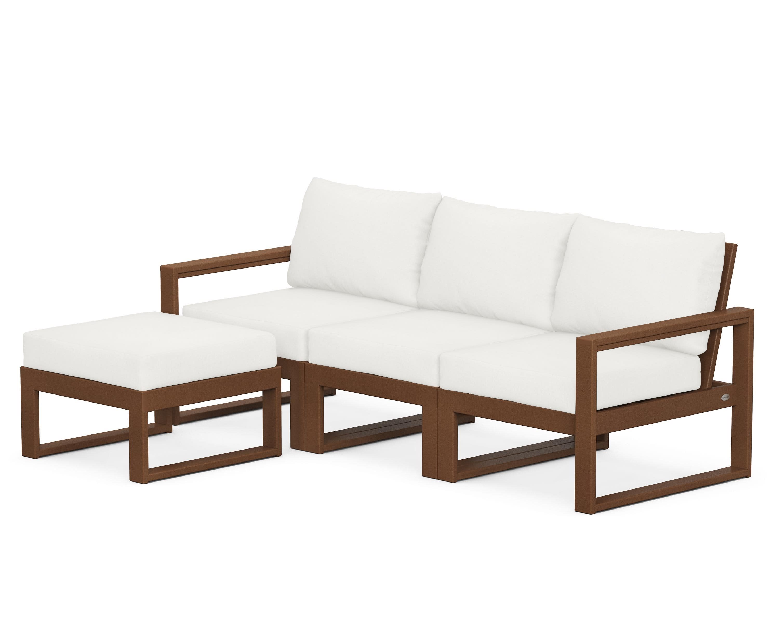 EDGE 4-Piece Modular Deep Seating Set with Ottoman in Teak / Natural Linen