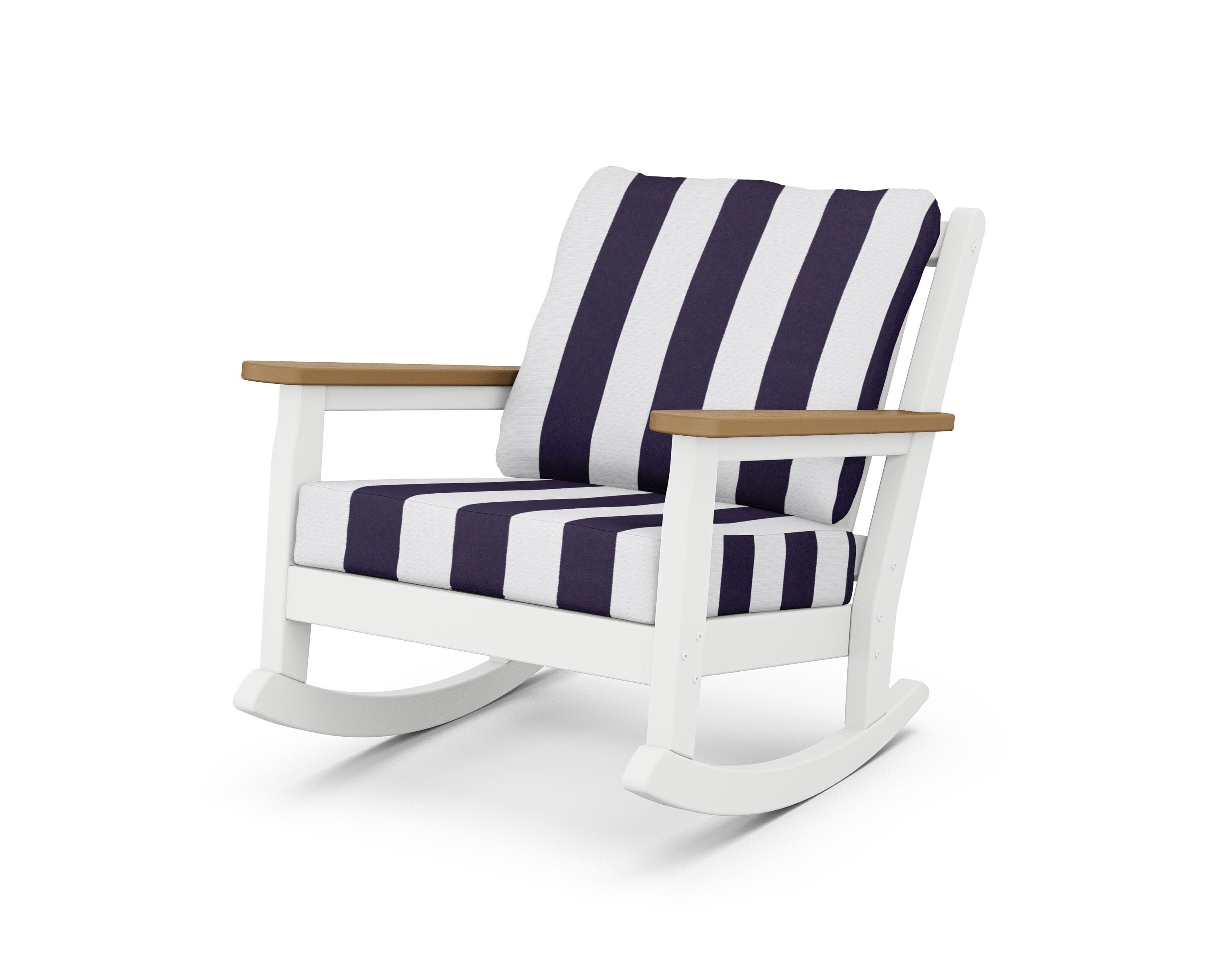 Chippendale Deep Seating Rocking Chair in White / Natural / Cabana Stripe Navy
