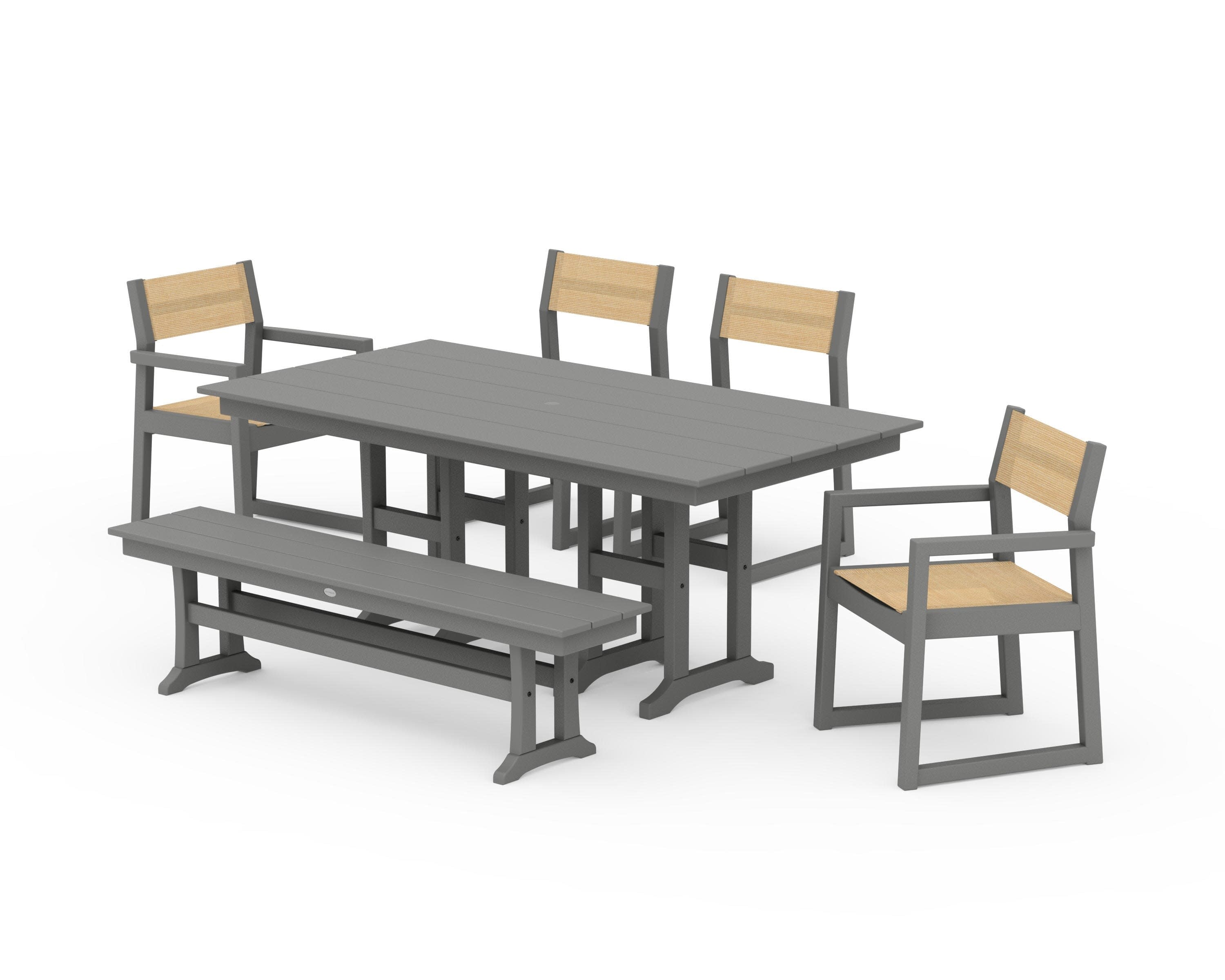 EDGE Sling 6-Piece Farmhouse Dining Set in Slate Grey / Dupioni Apricot Sling