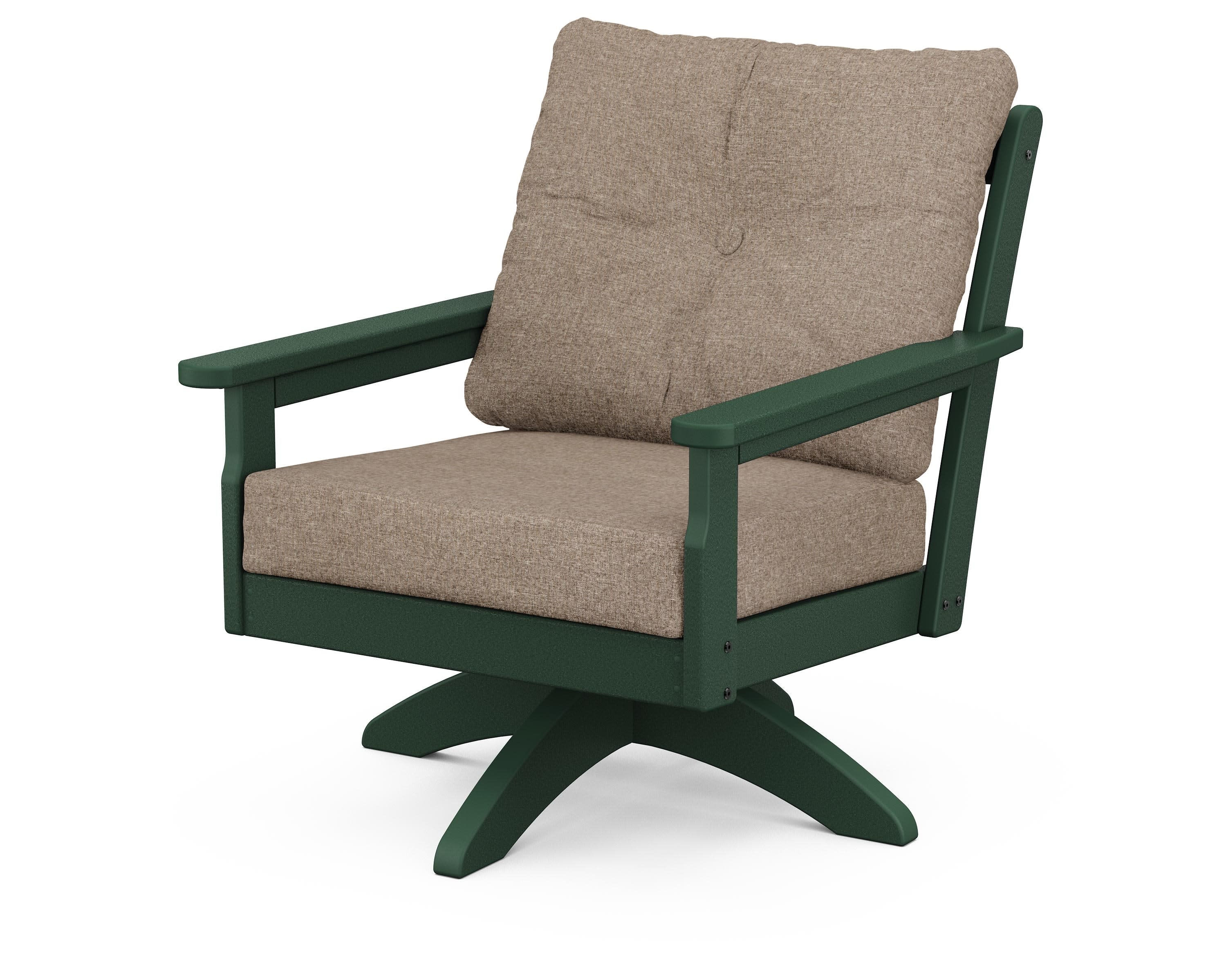 Vineyard Deep Seating Swivel Chair in Green / Spiced Burlap