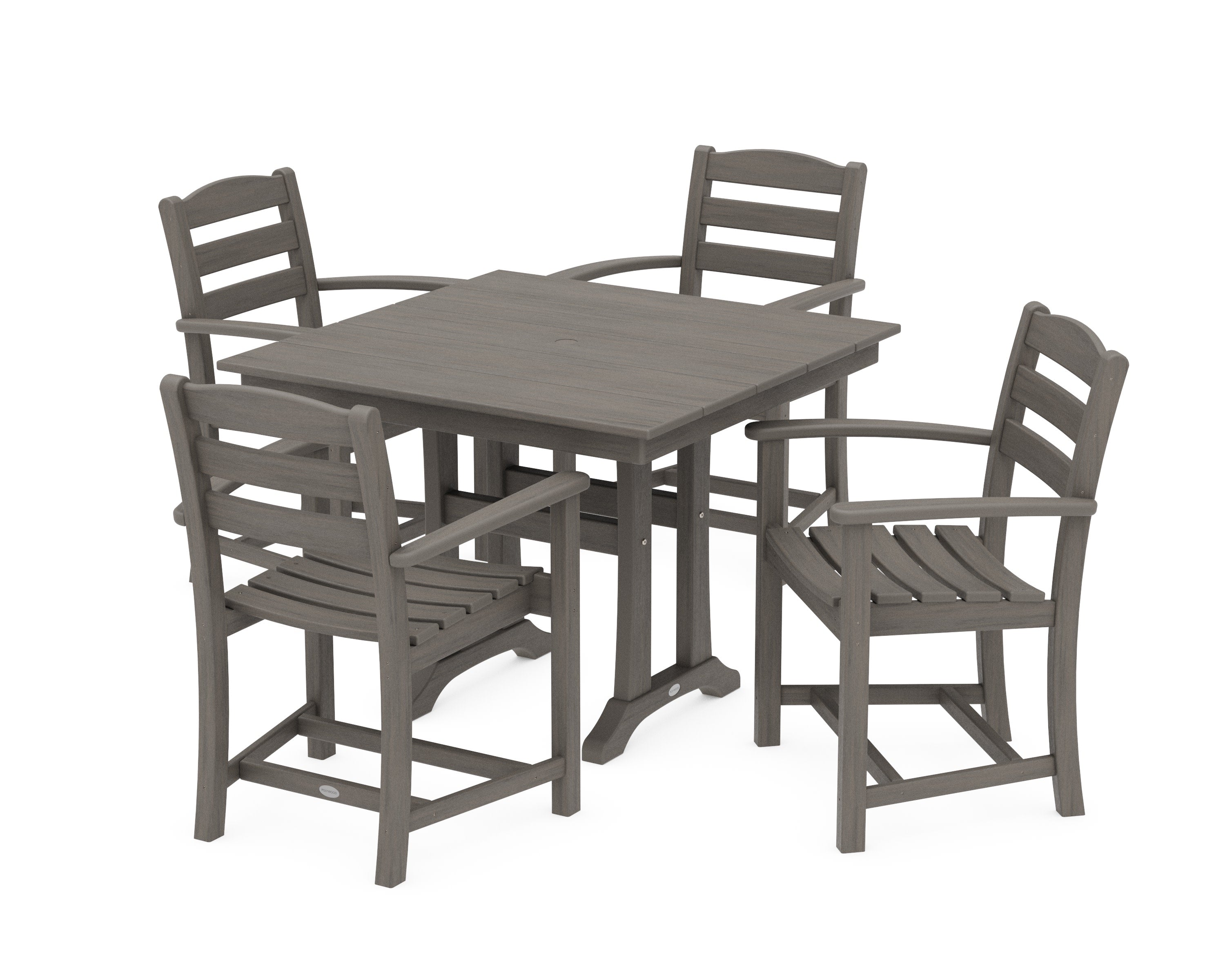 La Casa Caf 5-Piece Farmhouse Trestle Arm Chair Dining Set in Driftwood