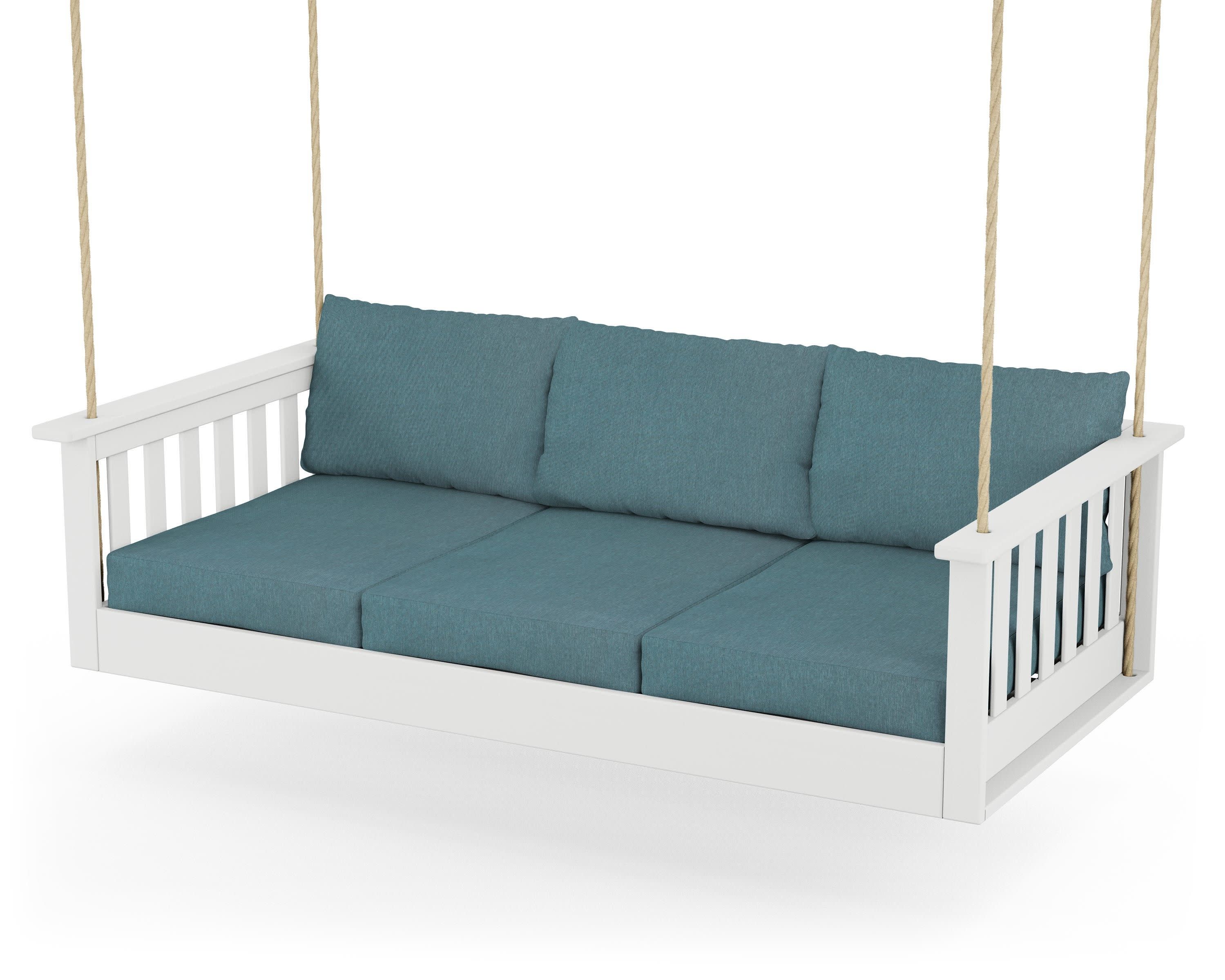 Vineyard Daybed Swing in White / Ocean Teal