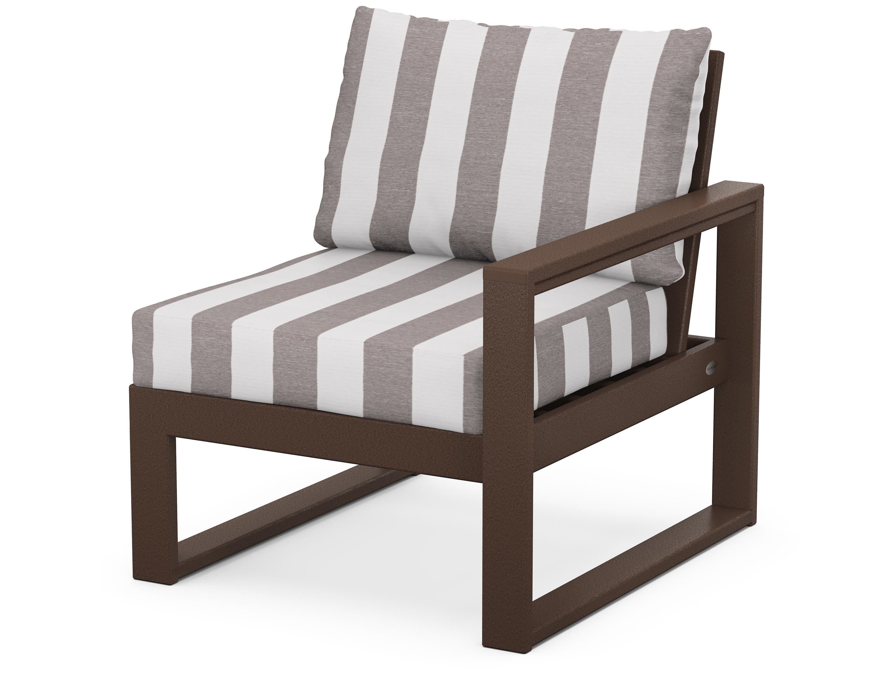 EDGE Modular Right Arm Chair in Mahogany / Cabana Stripe Grey Mist