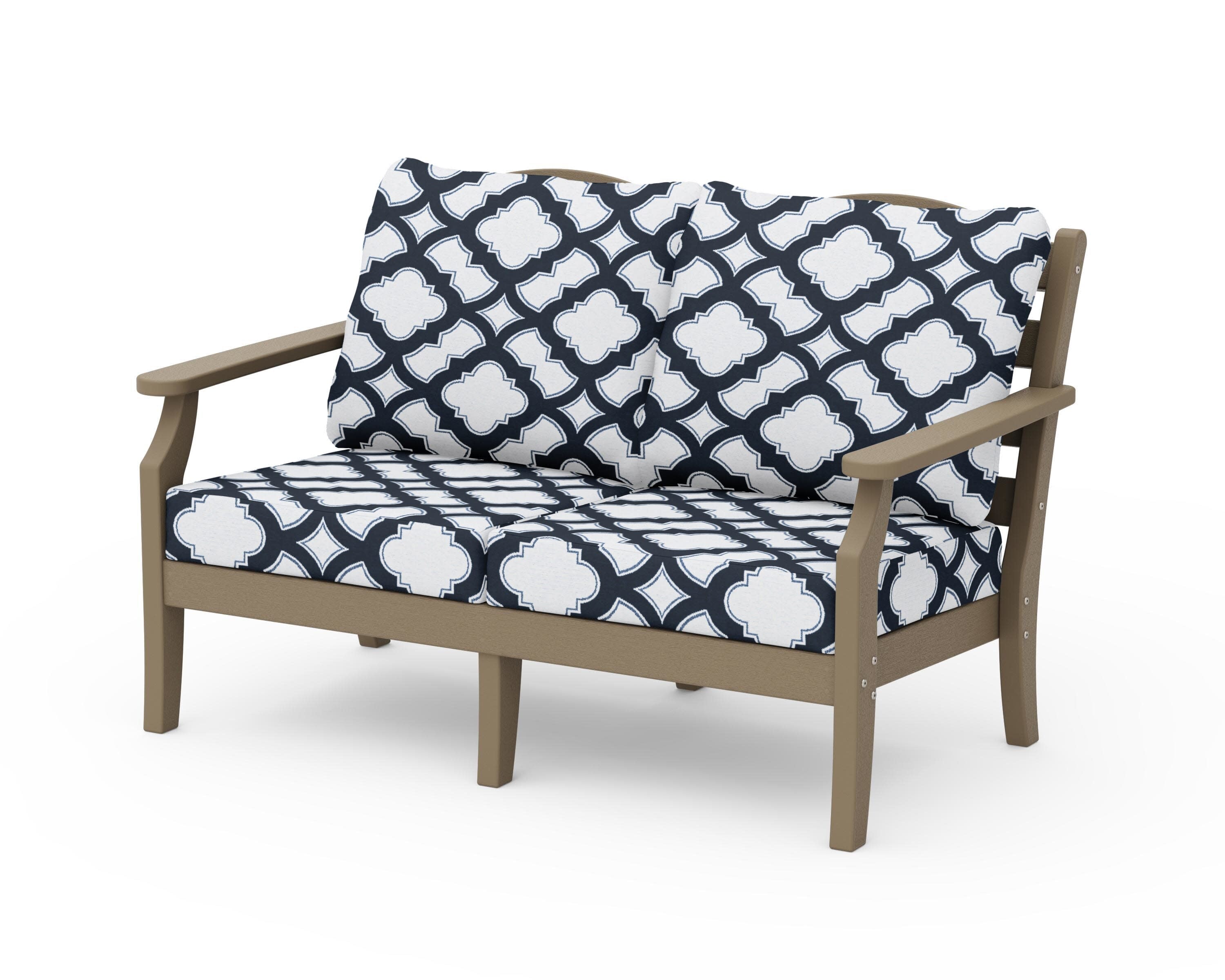 Savannah Deep Seating Loveseat in Vintage Sahara / Trellis Marine Indigo