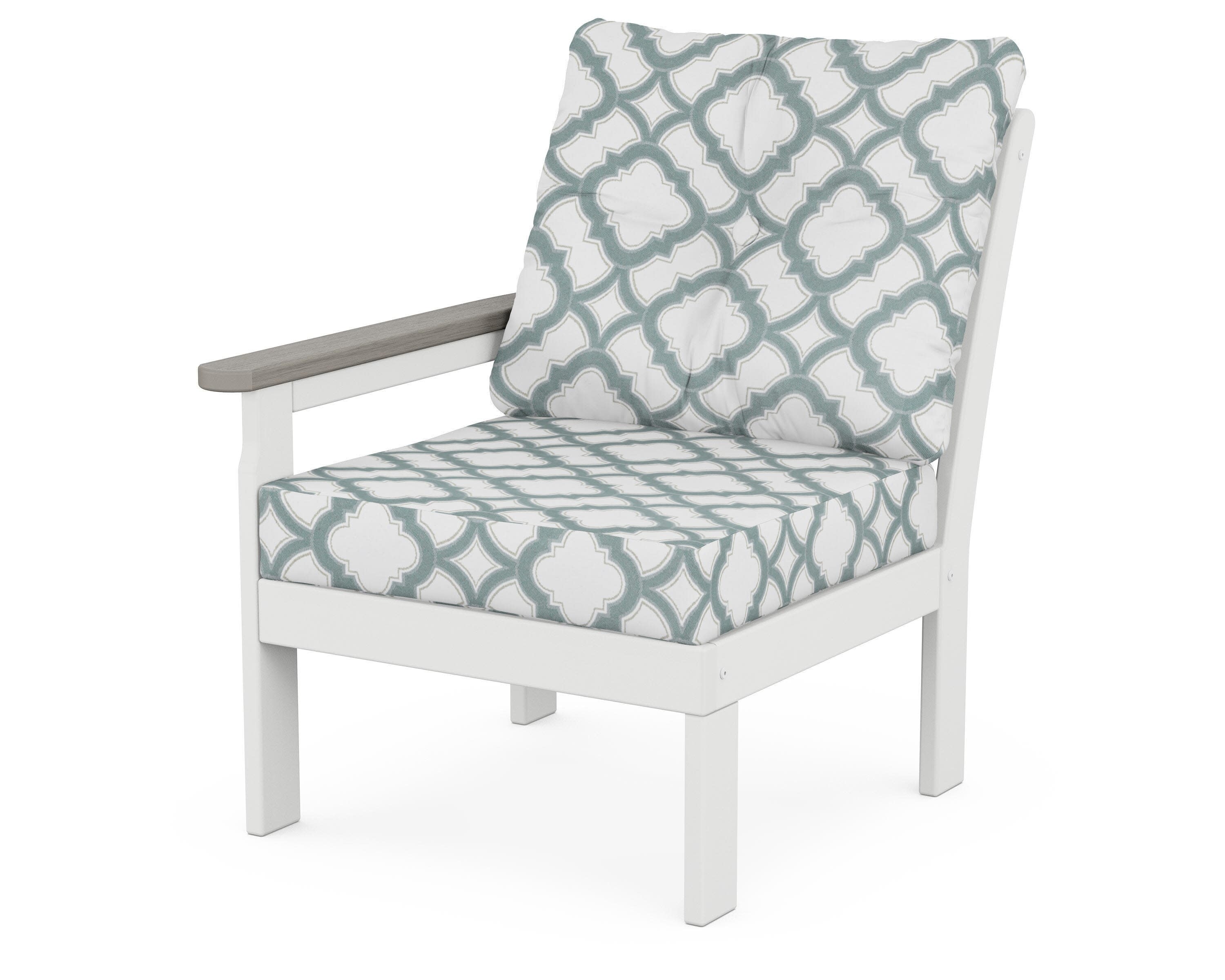Vineyard Modular Left Arm Chair in White / Driftwood / Trellis Glacier Spa