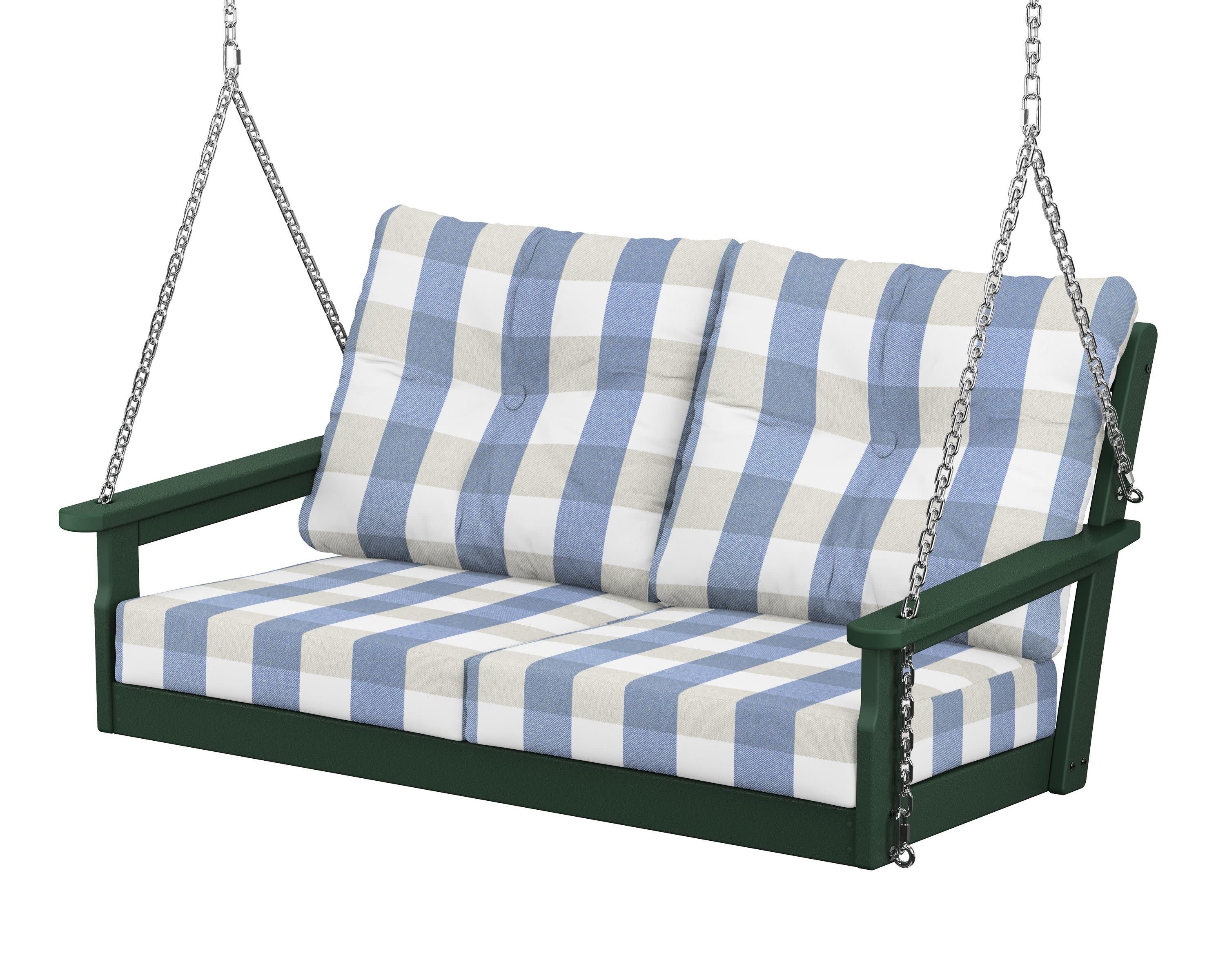 Vineyard Deep Seating Swing in Green / Buffalo Plaid Sky Blue