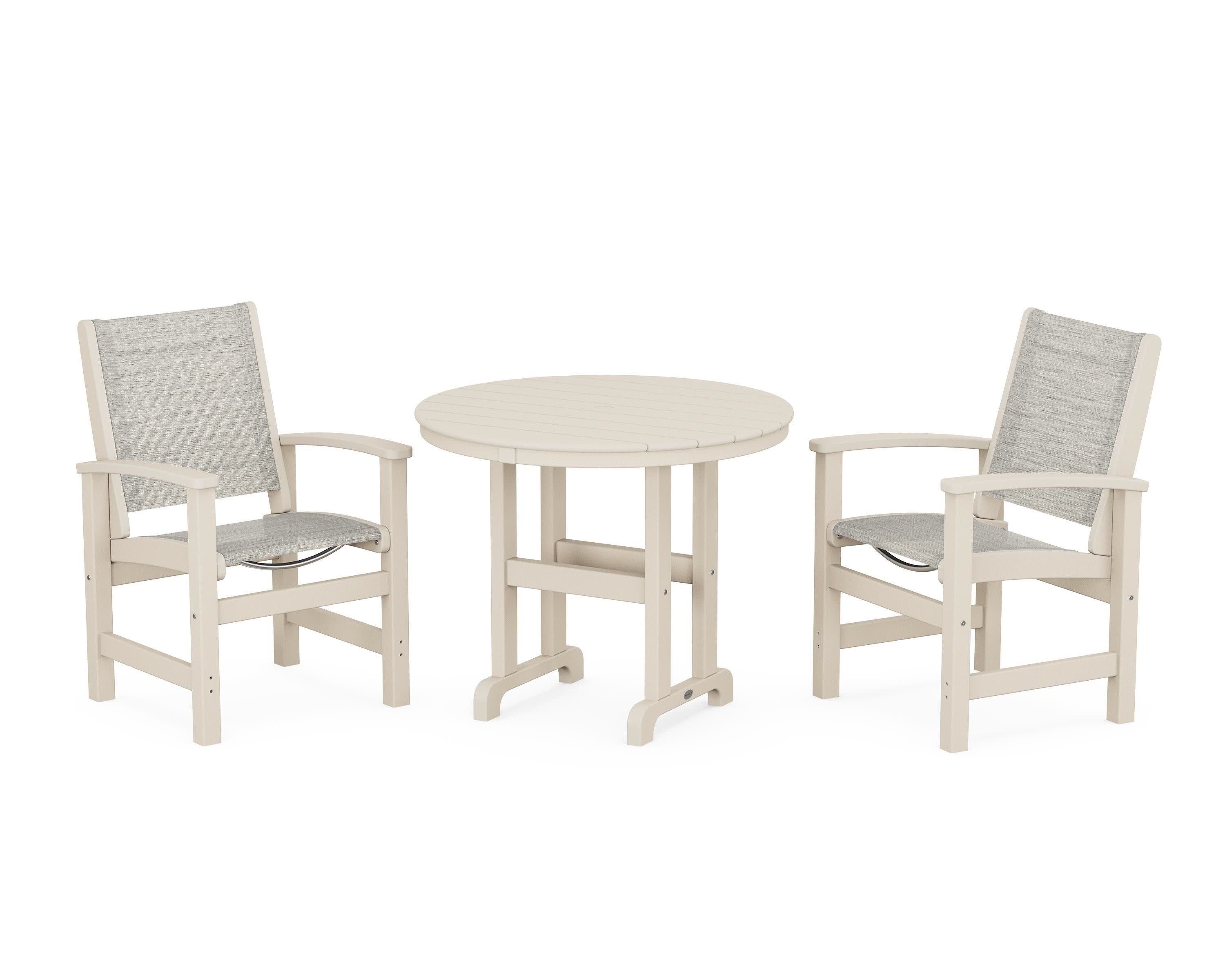 Coastal 3-Piece Round Dining Set in Sand / Birch Sling