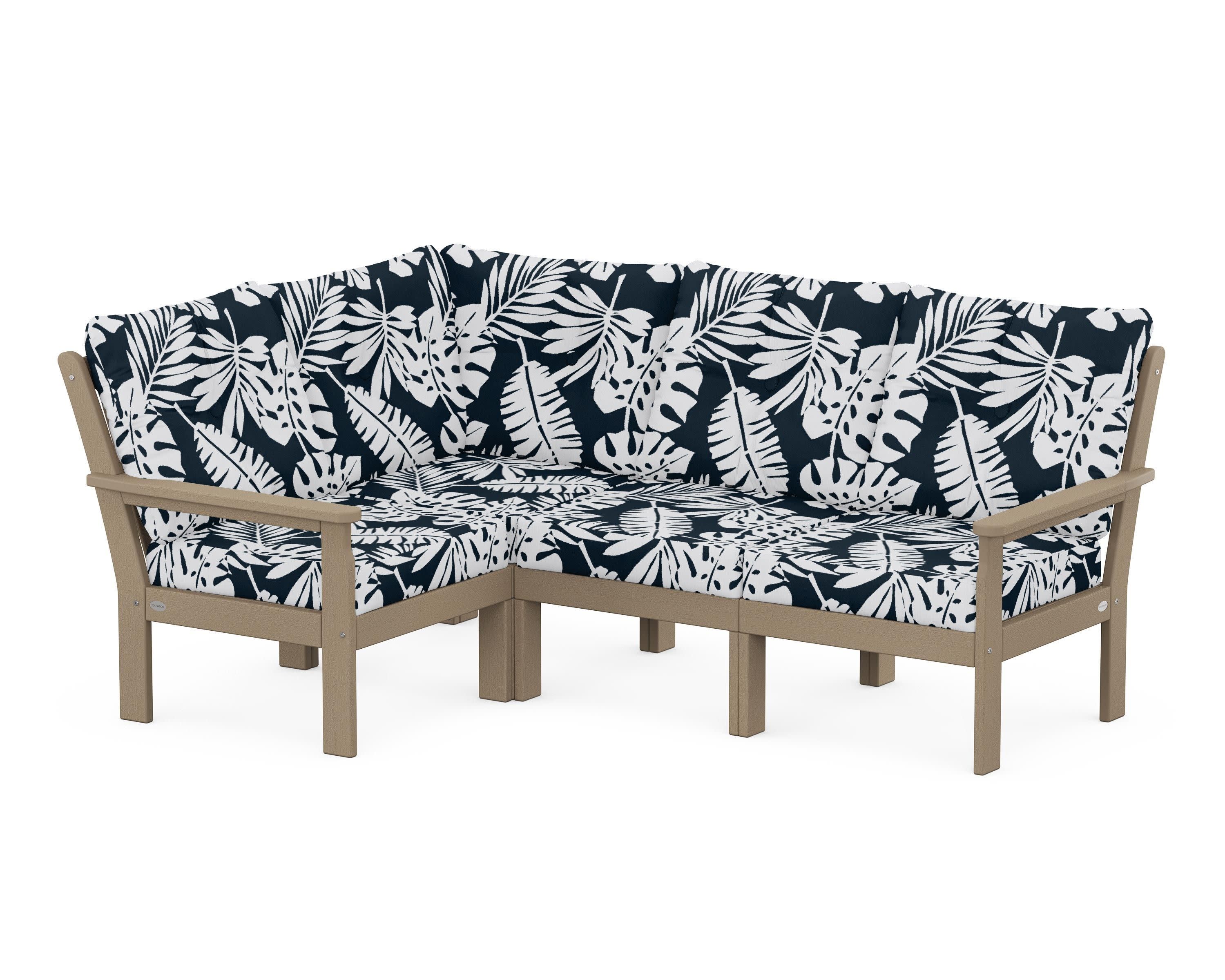 Vineyard 4-Piece Sectional in Vintage Sahara / Leaf Marine Indigo