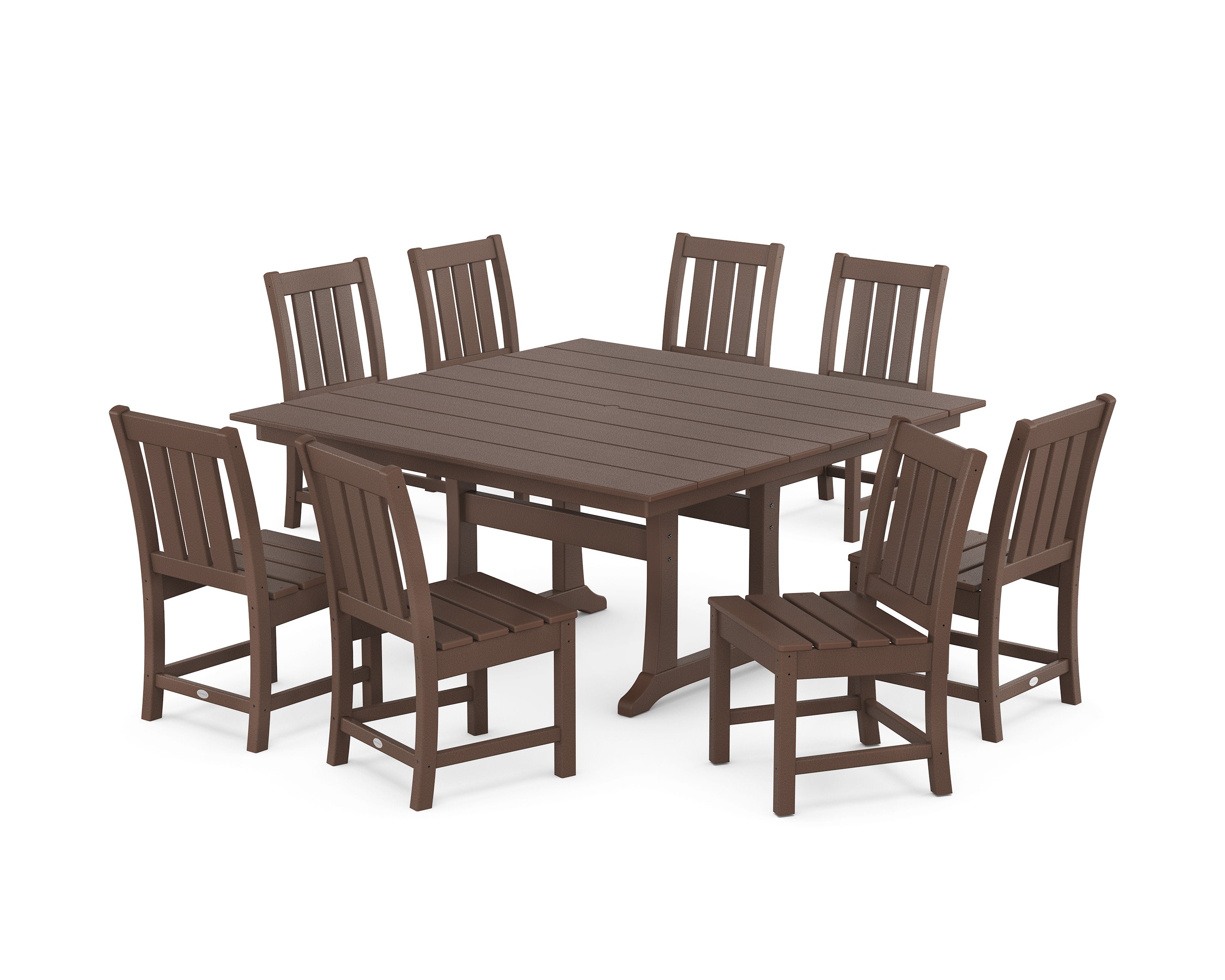 Oxford Side Chair 9-Piece Square Farmhouse Dining Set with Trestle Legs in Mahogany
