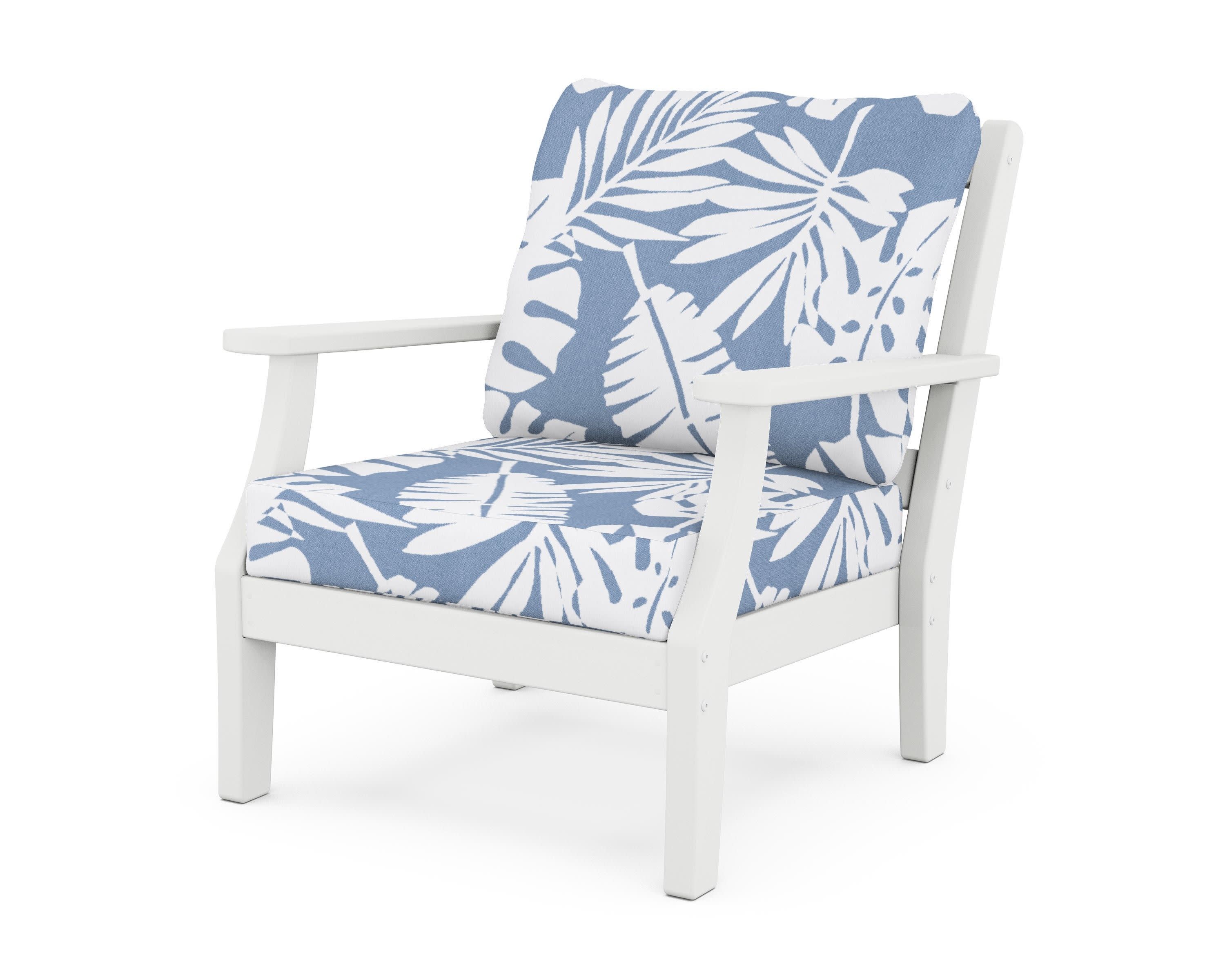 Chinoiserie Deep Seating Chair in White / Leaf Sky Blue