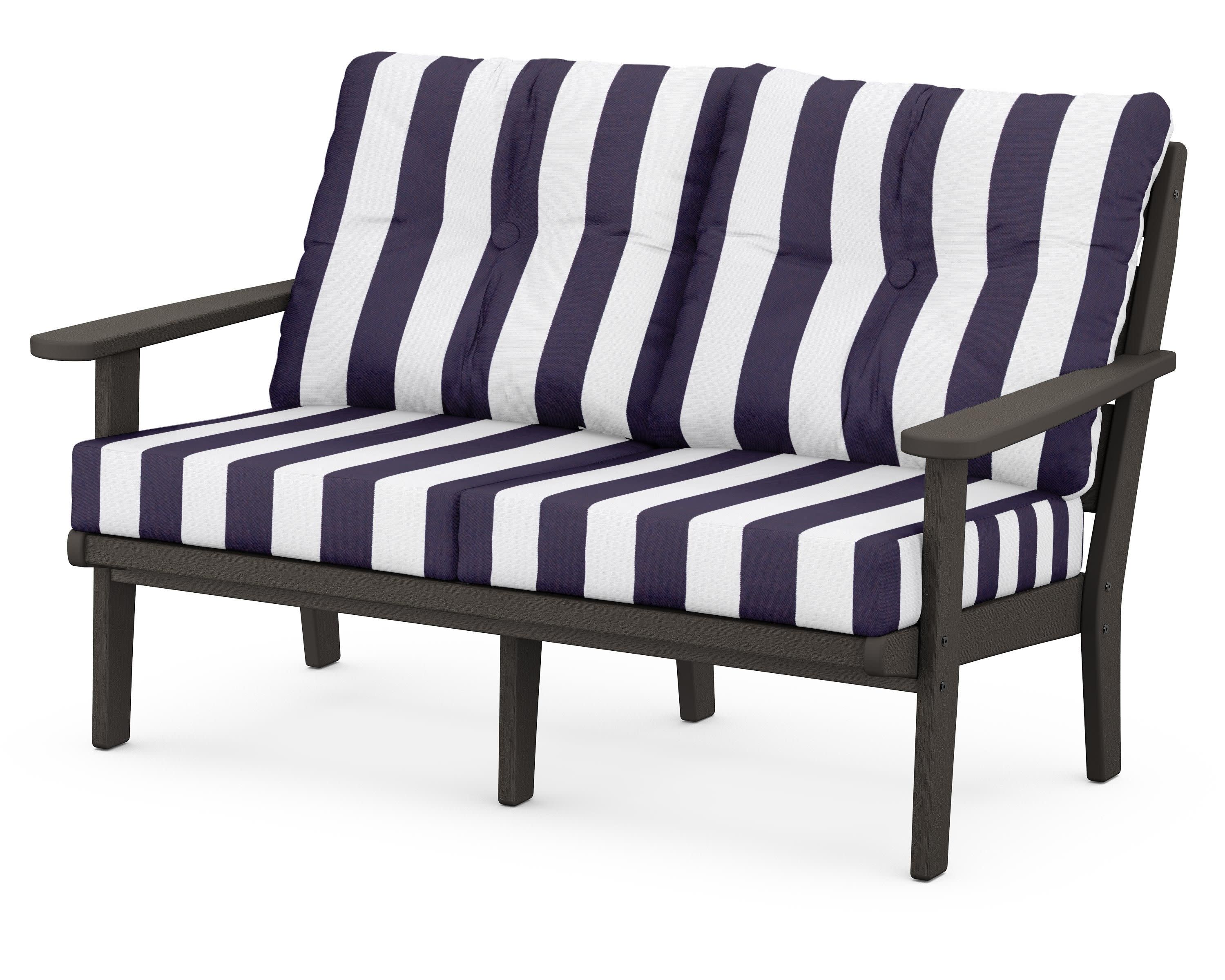 Lakeside Deep Seating Loveseat in Vintage Coffee / Cabana Stripe Navy