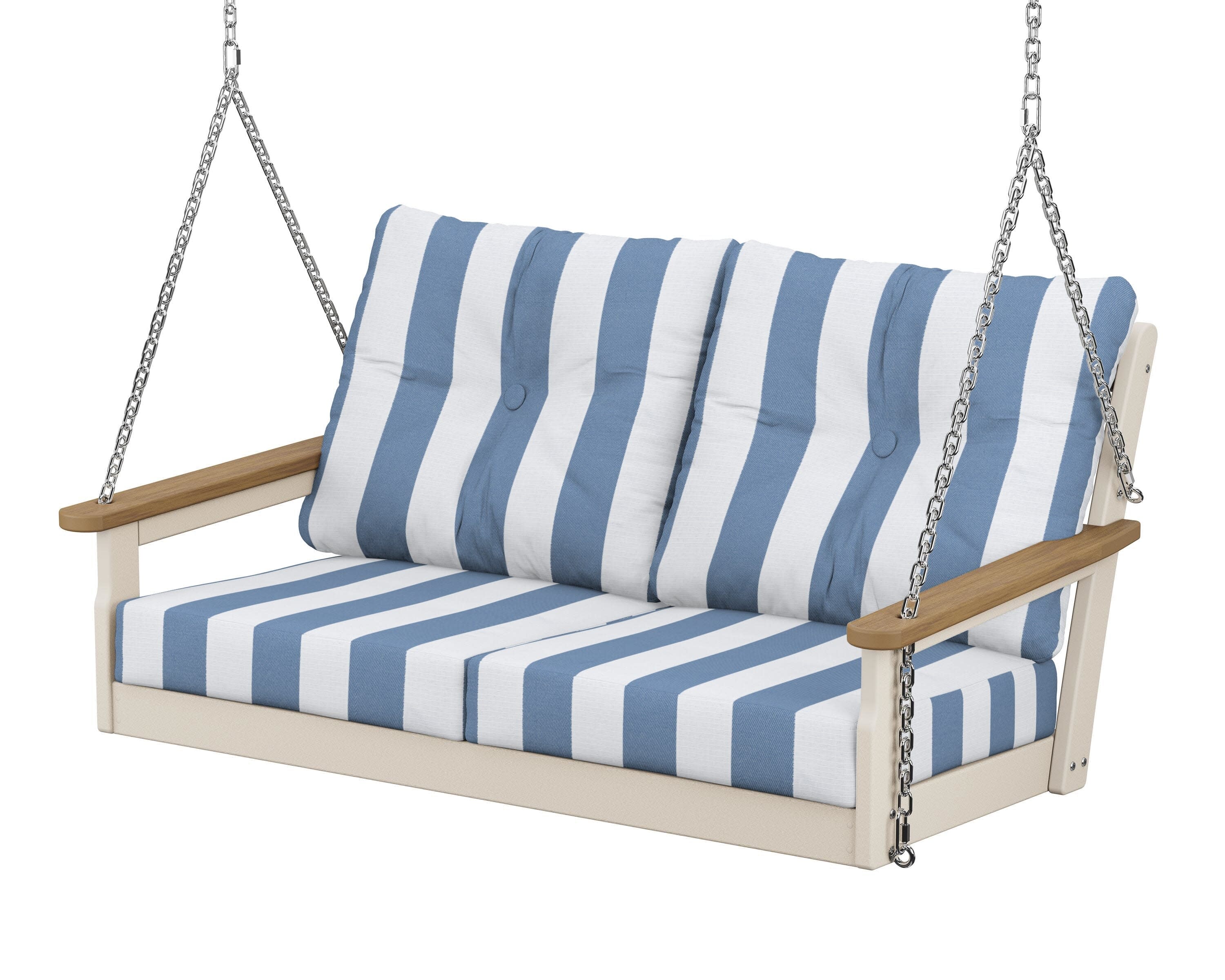Vineyard Deep Seating Swing in Sand / Natural / Cabana Stripe Sky Blue