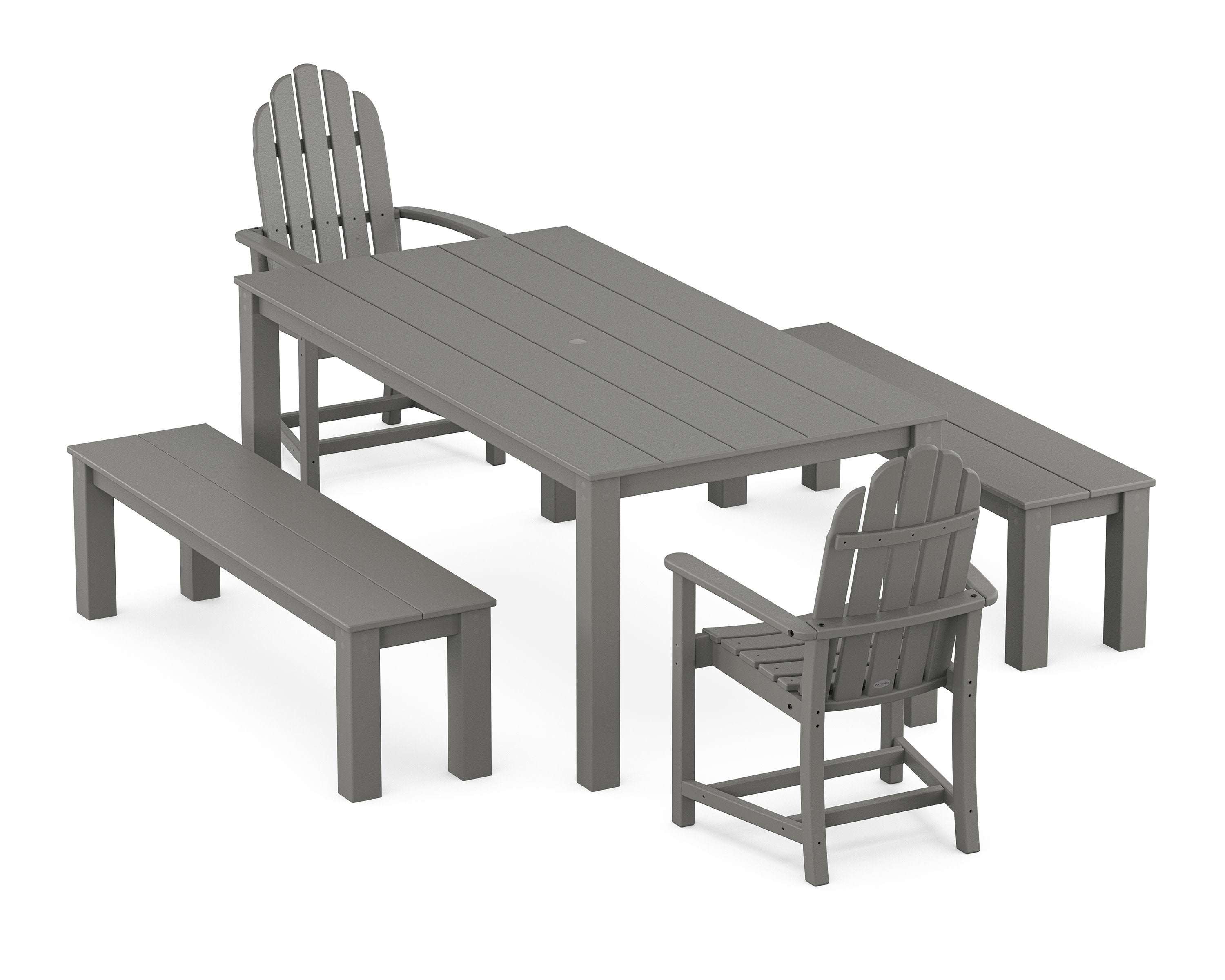 Classic Adirondack 5-Piece Parsons Dining Set with Benches in Slate Grey