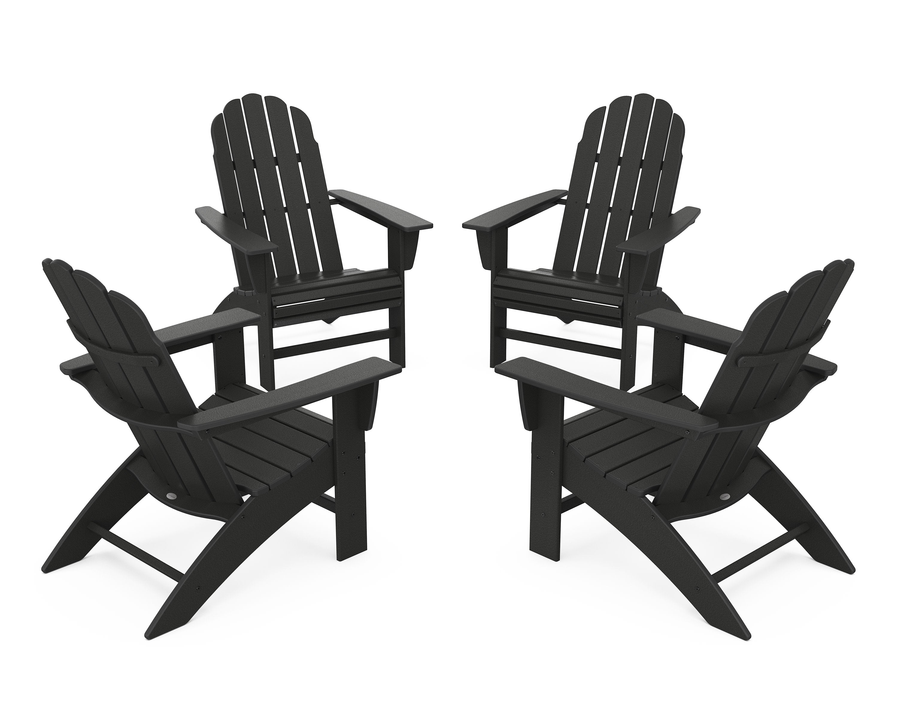 4-Piece Vineyard Curveback Adirondack Chair Conversation Set in Black
