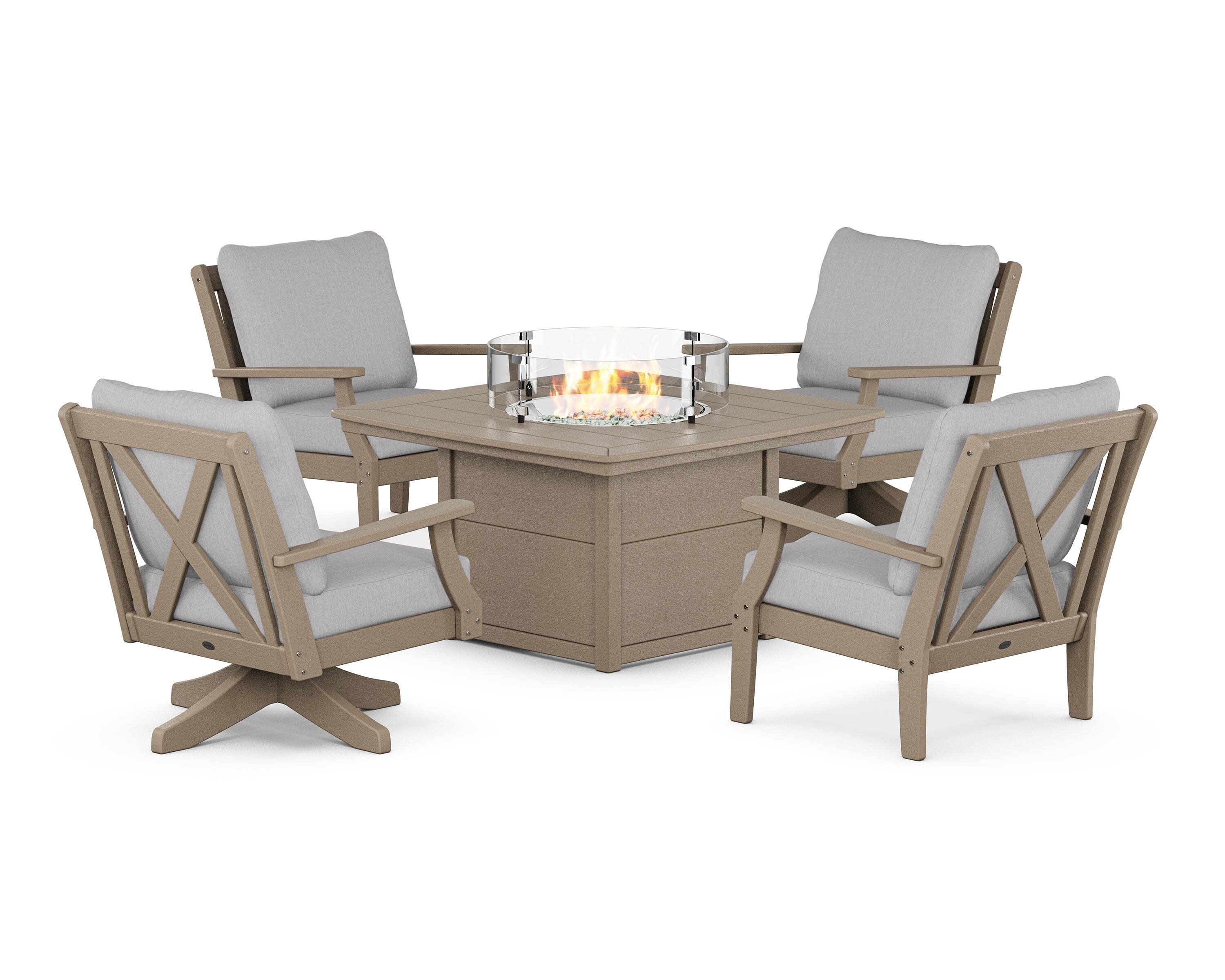 Braxton 5-Piece Deep Seating Set with Fire Table in Vintage Sahara / Granite