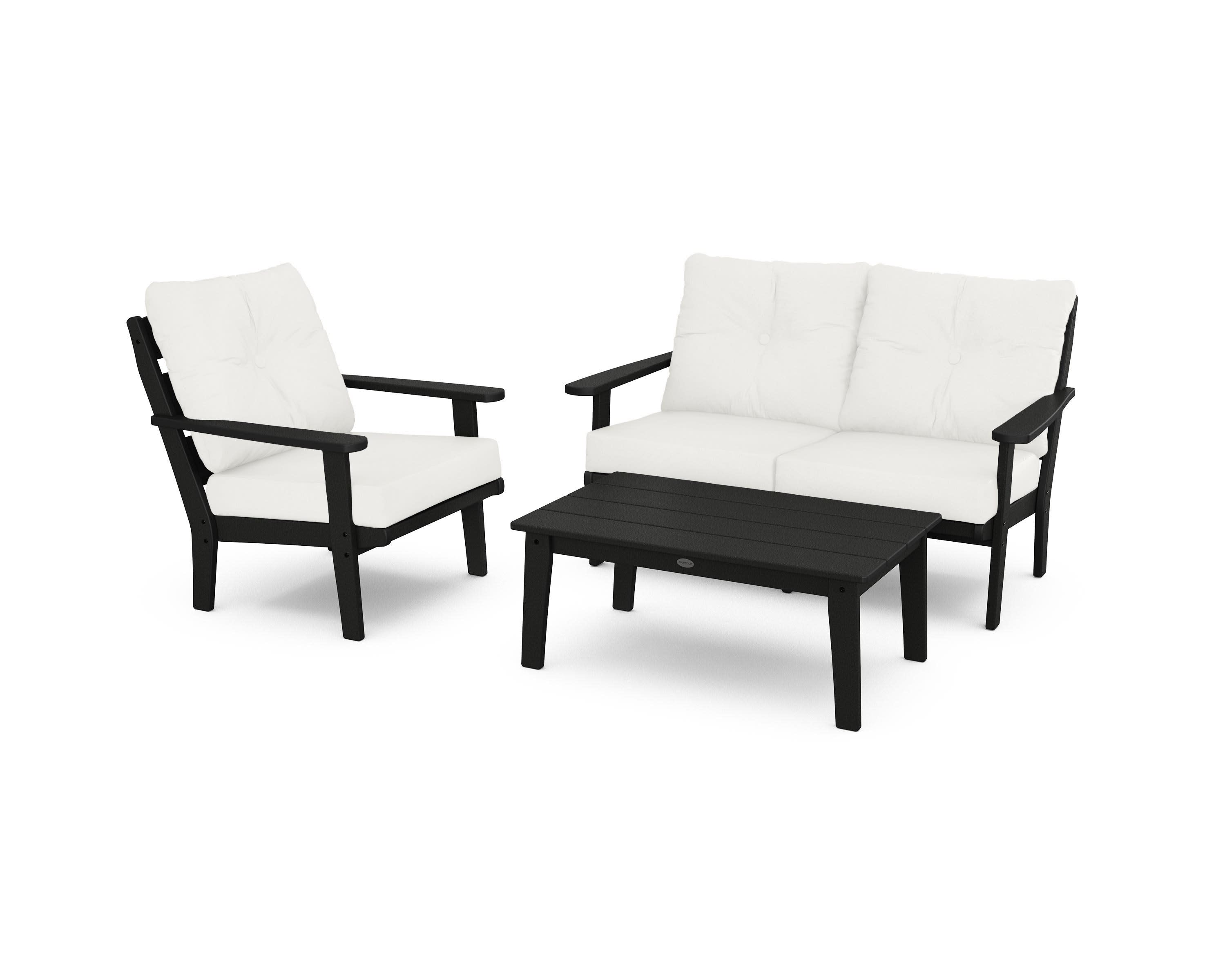 Lakeside 3-Piece Deep Seating Set in Black / Natural Linen