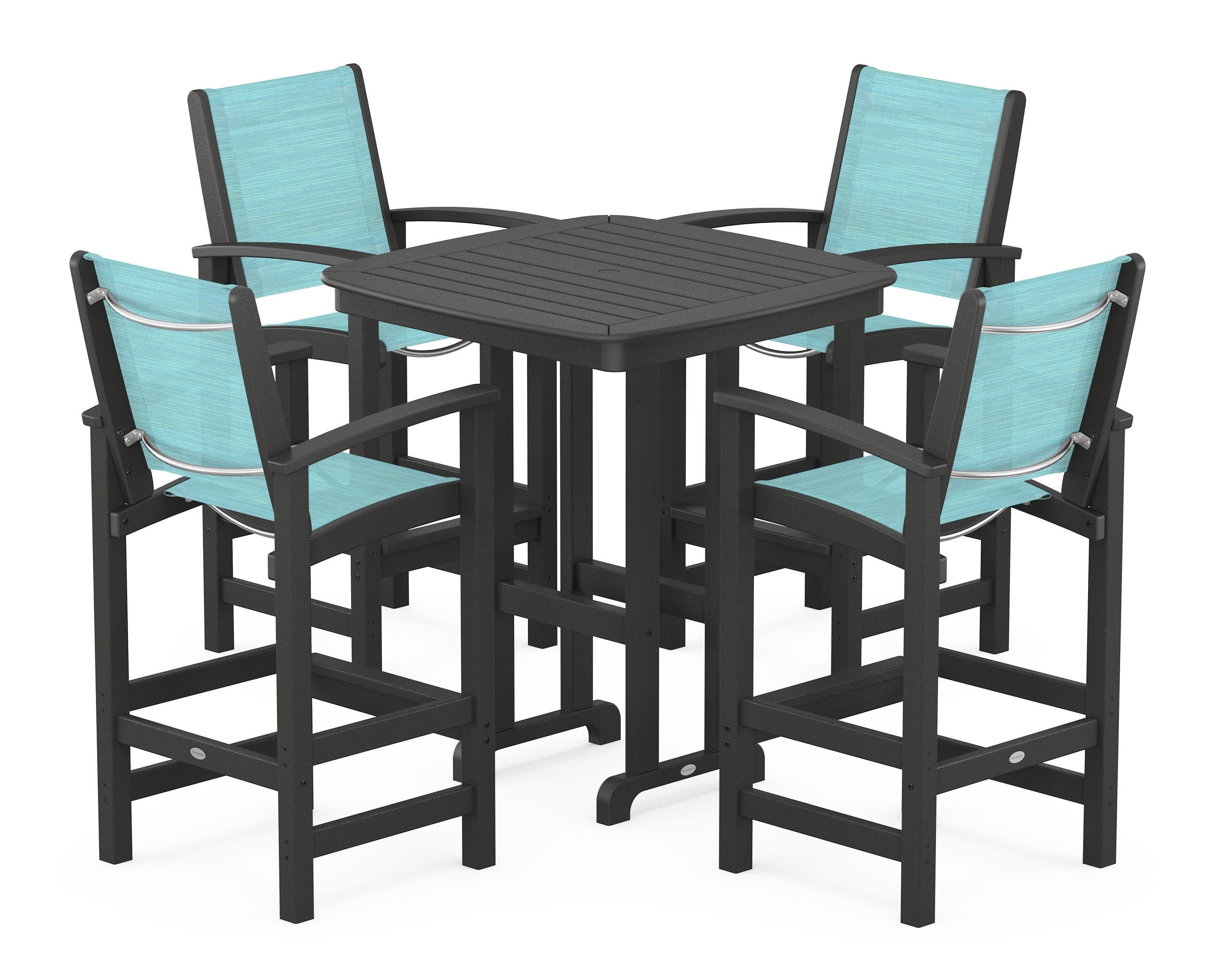 Coastal 5-Piece Bar Set in Black / Dupioni Aquamarine Sling