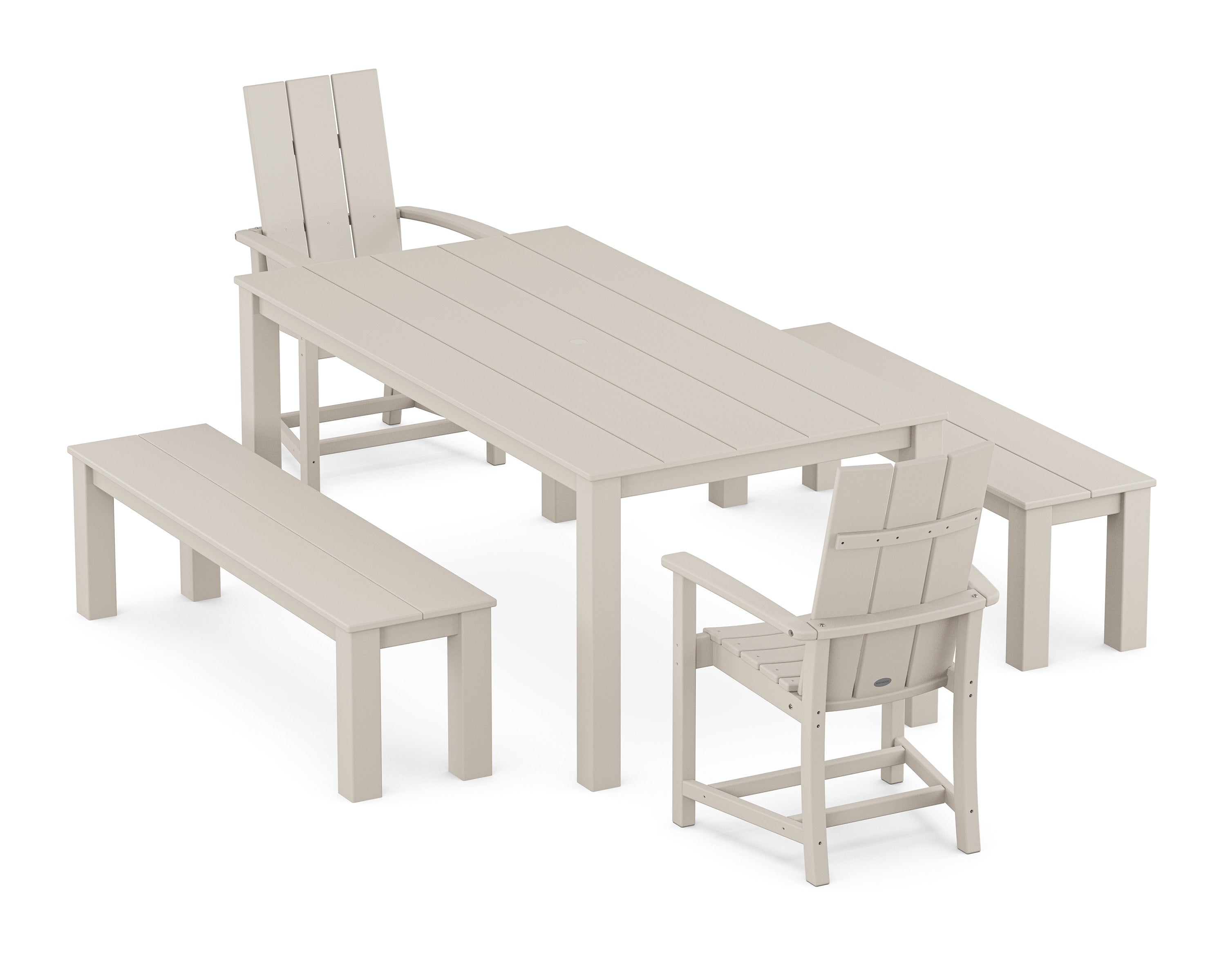 Modern Adirondack 5-Piece Parsons Dining Set with Benches in Sand