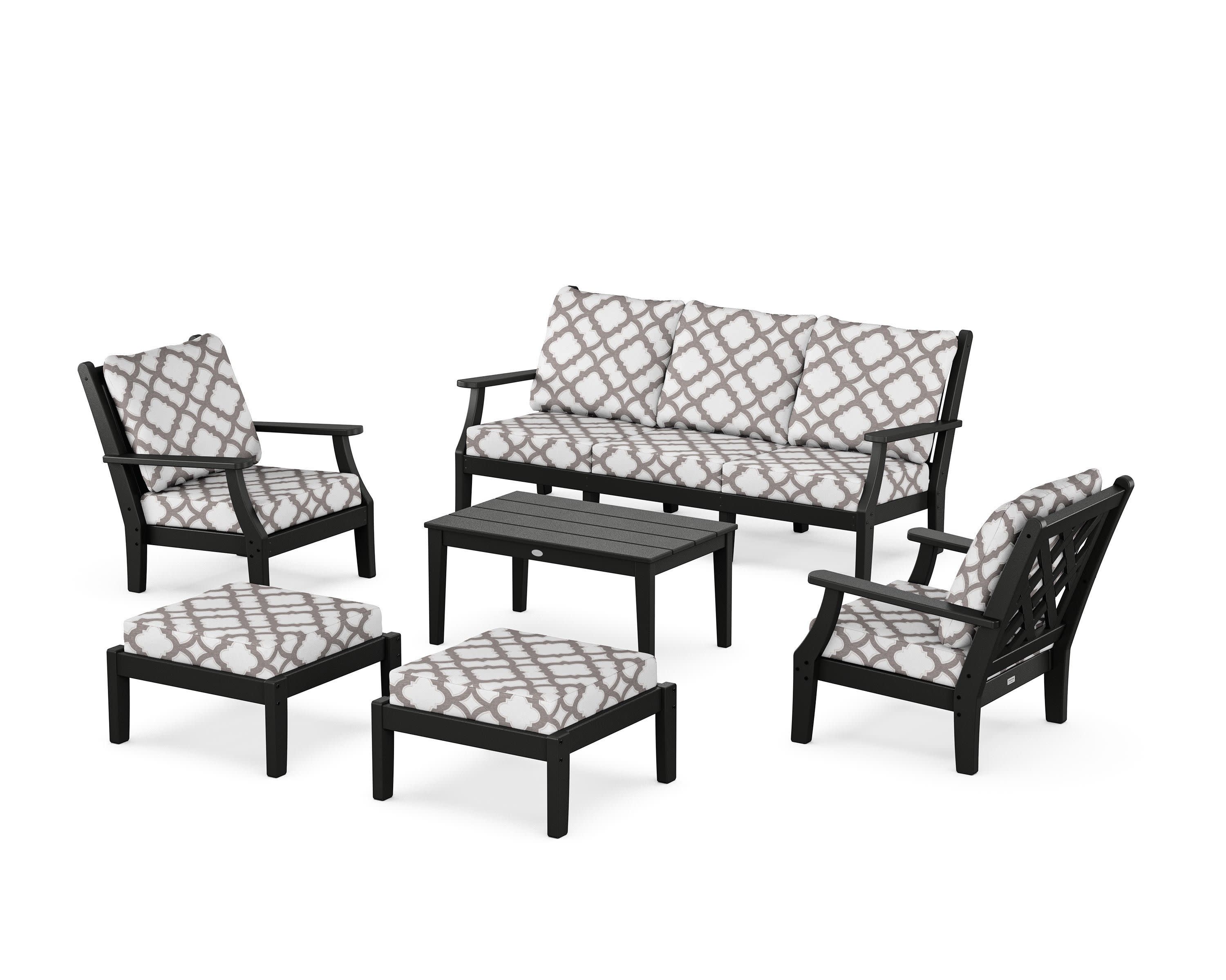 Wovendale 6-Piece Lounge Sofa Set in Black / Trellis Grey Mist