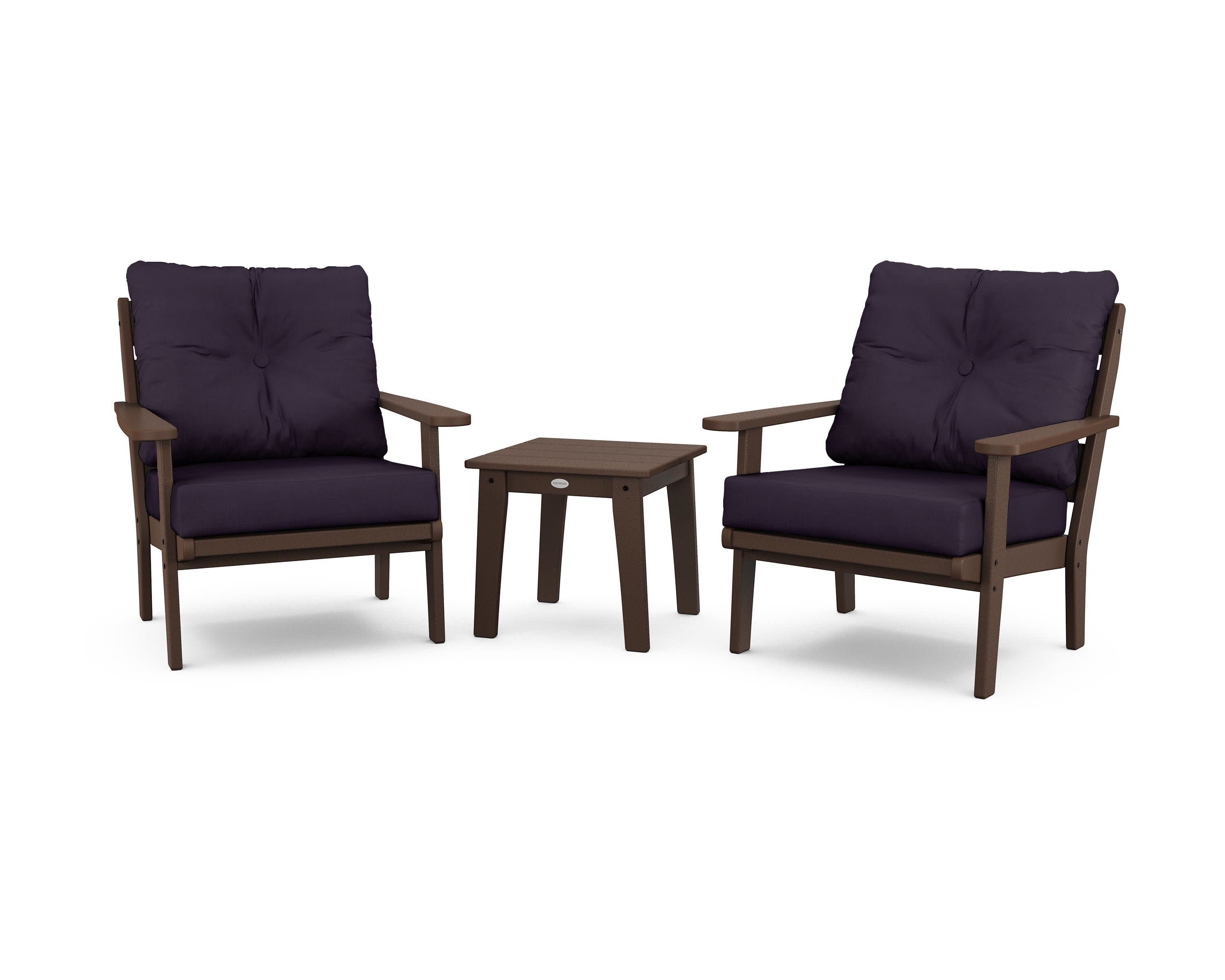 Lakeside 3-Piece Deep Seating Chair Set in Mahogany / Navy Linen