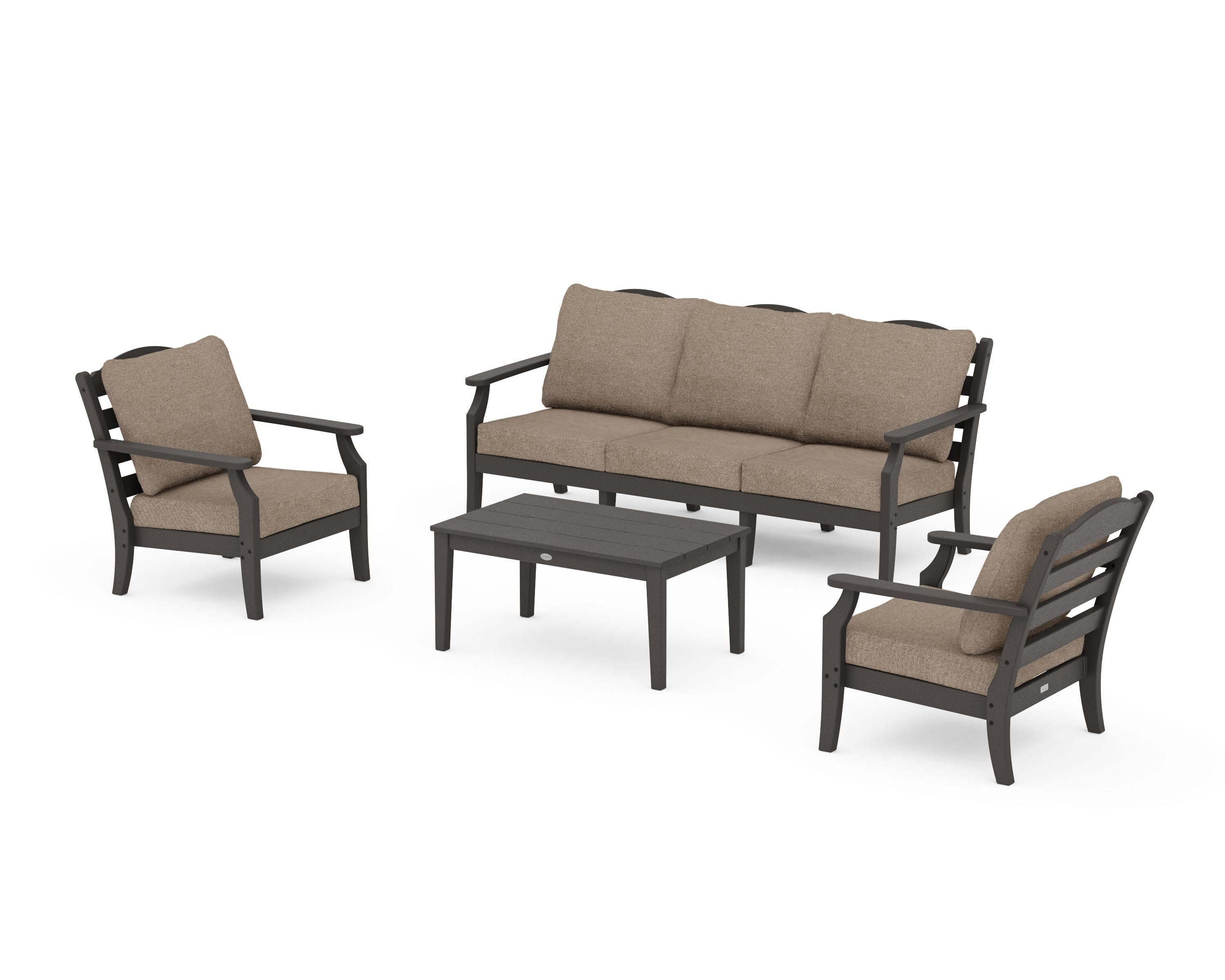 Savannah 4-Piece Deep Seating Set with Sofa in Vintage Coffee / Spiced Burlap