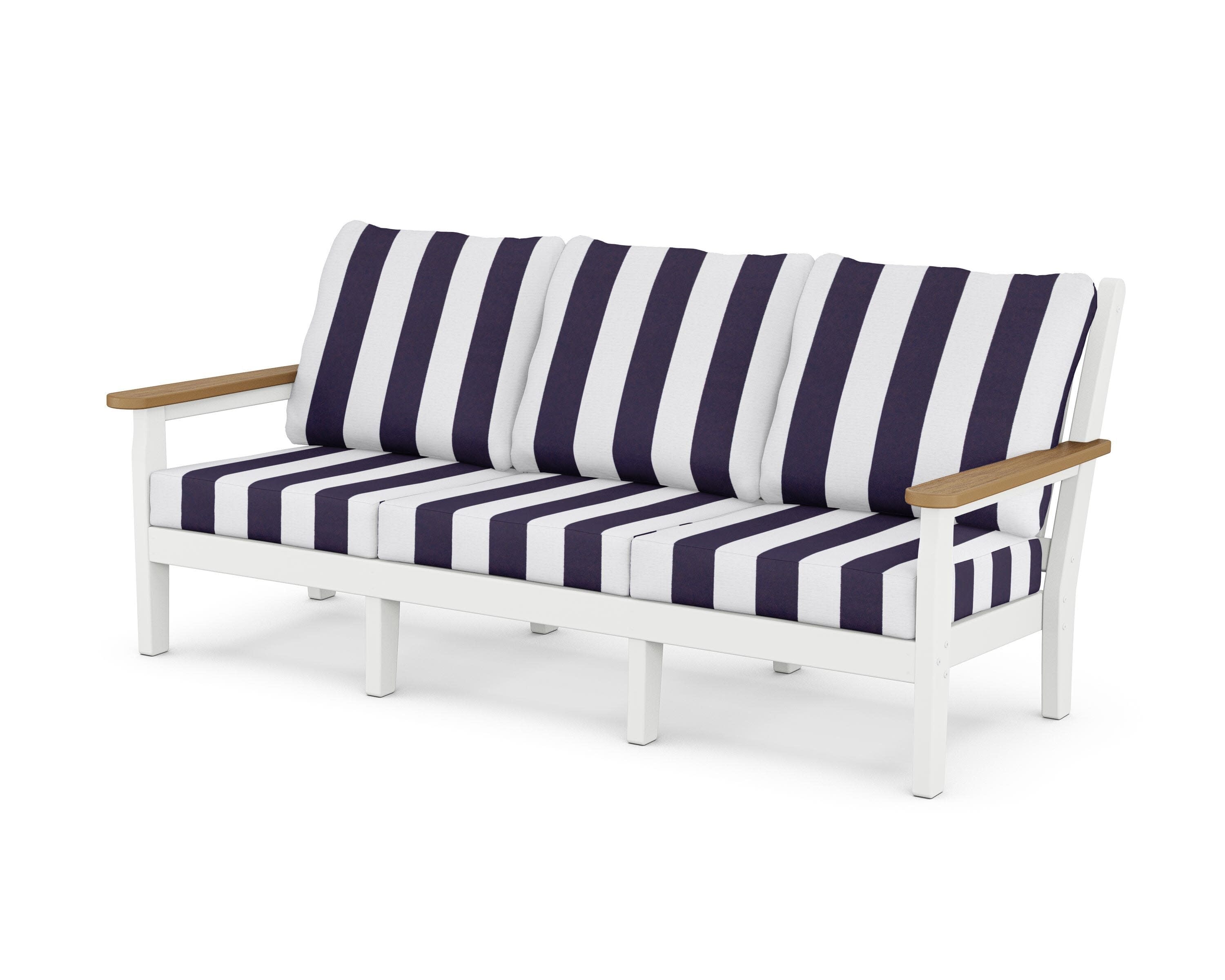Chippendale Deep Seating Sofa in White / Natural / Cabana Stripe Navy