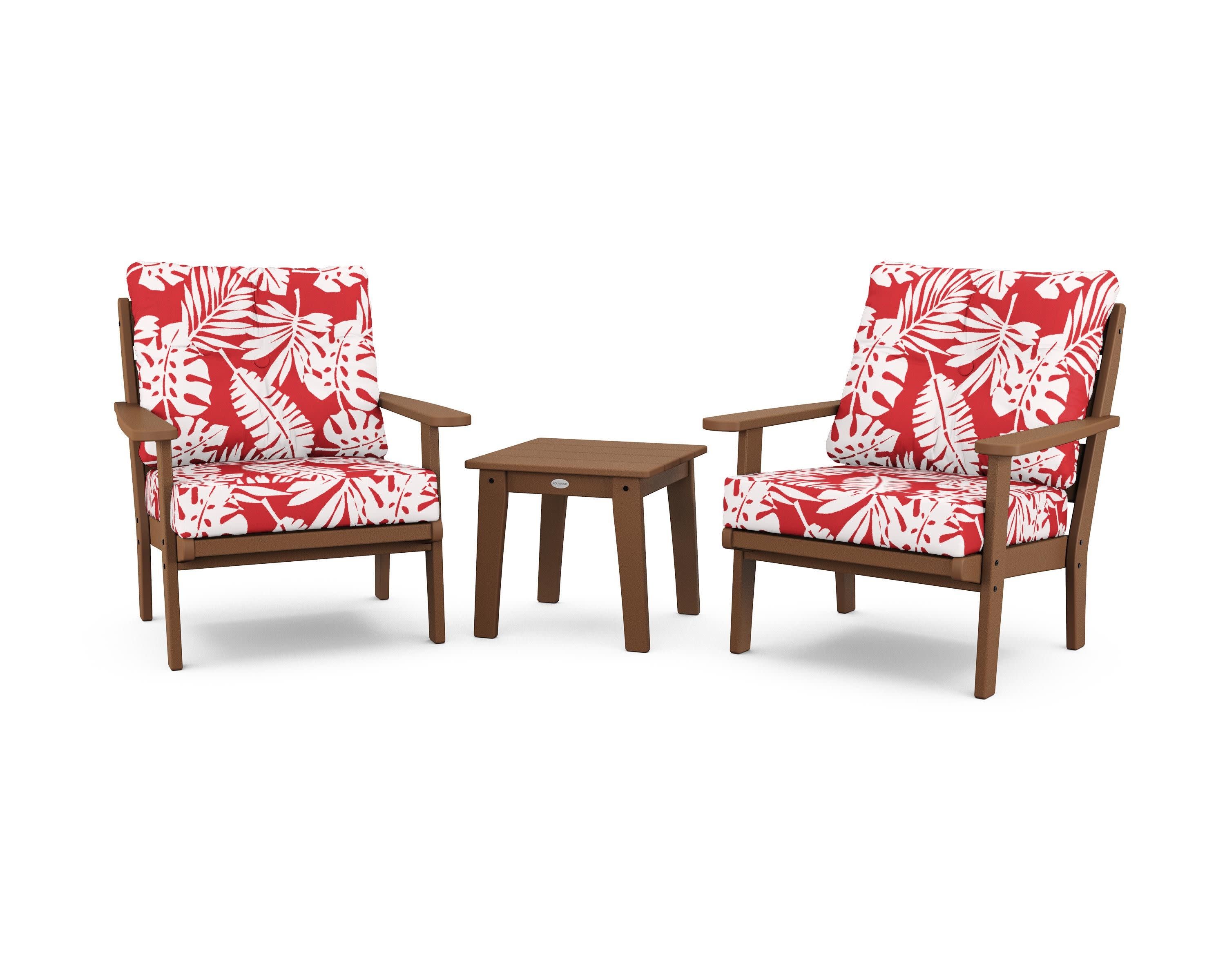 Lakeside 3-Piece Deep Seating Chair Set in Teak / Leaf Crimson