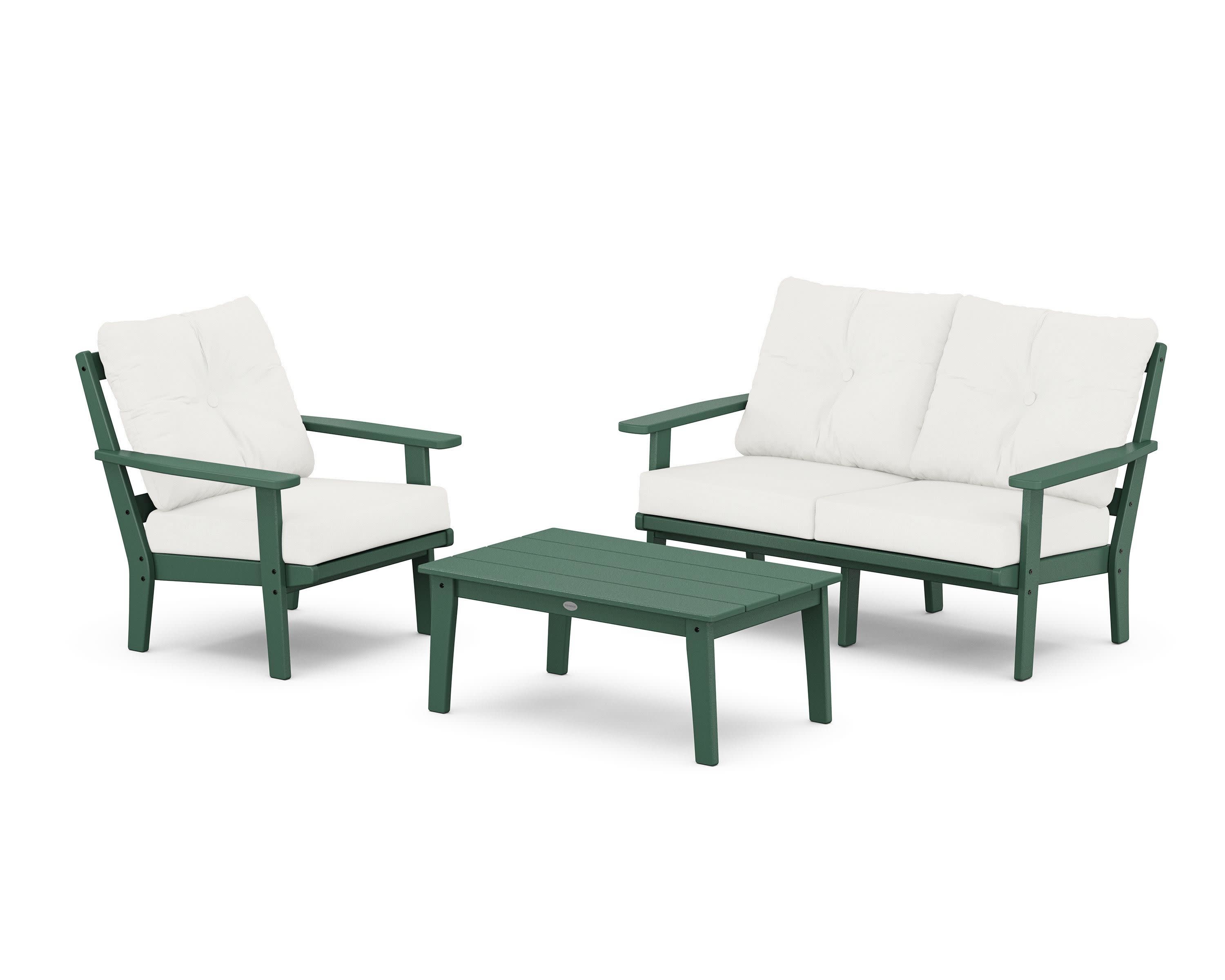 Oxford 3-Piece Deep Seating Set with Loveseat in Green / Natural Linen