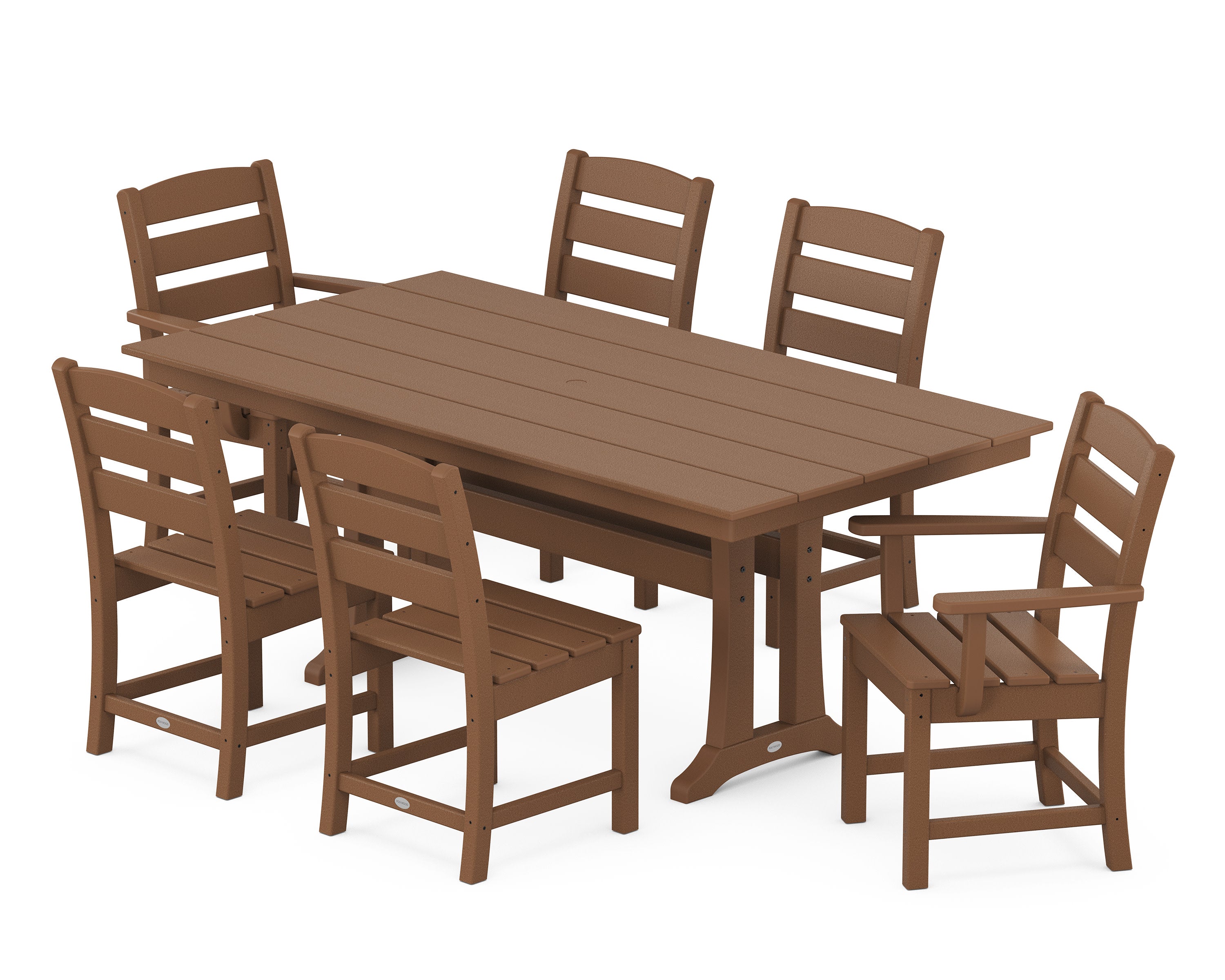 Lakeside 7-Piece Farmhouse Dining Set with Trestle Legs in Teak