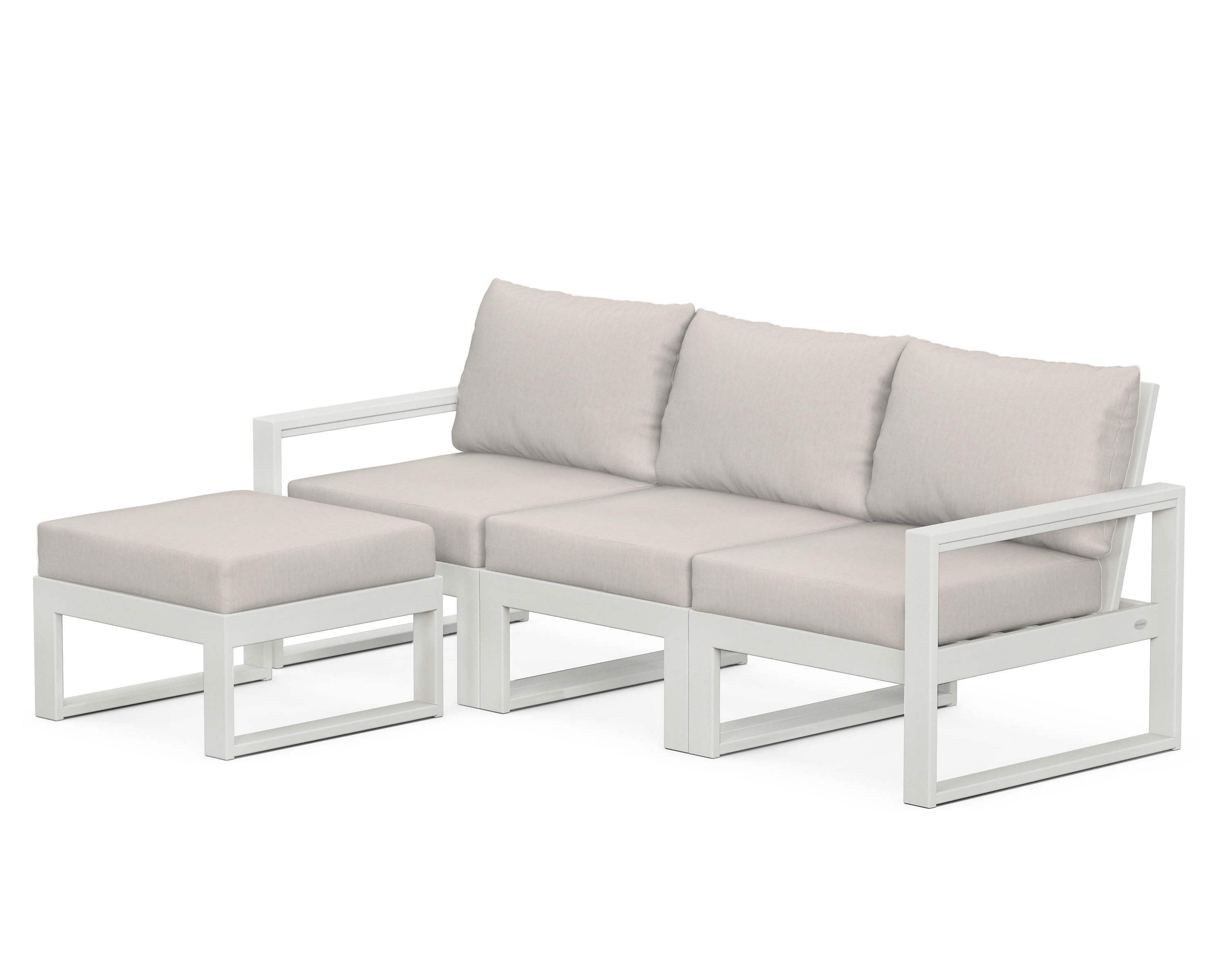 EDGE 4-Piece Modular Deep Seating Set with Ottoman in Vintage White / Cast Ash