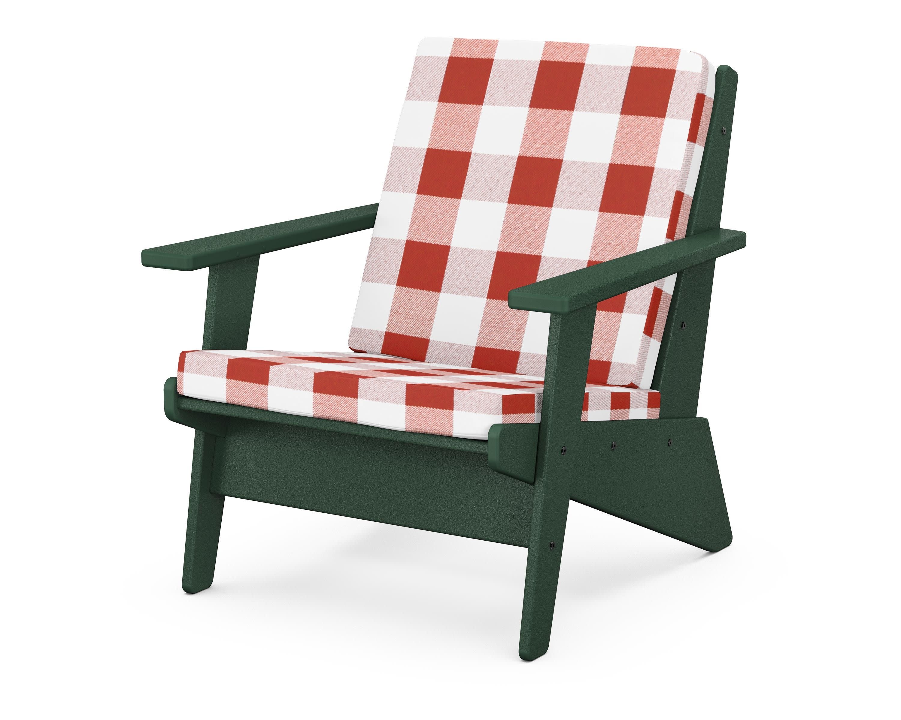 Riviera Modern Lounge Chair in Green / Buffalo Plaid Crimson