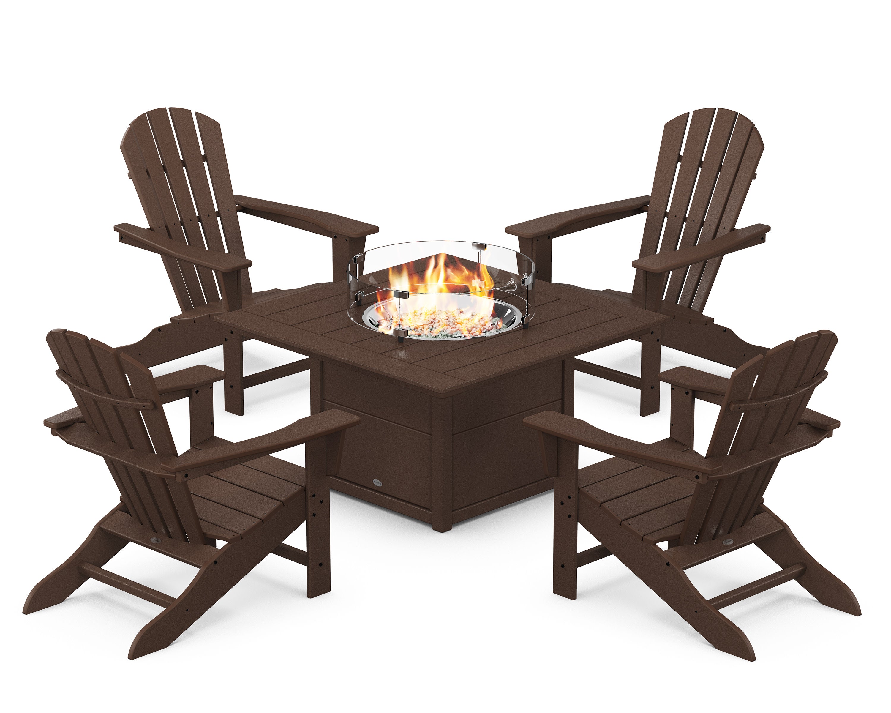 Palm Coast 5-Piece Adirondack Chair Conversation Set with Fire Pit Table in Mahogany