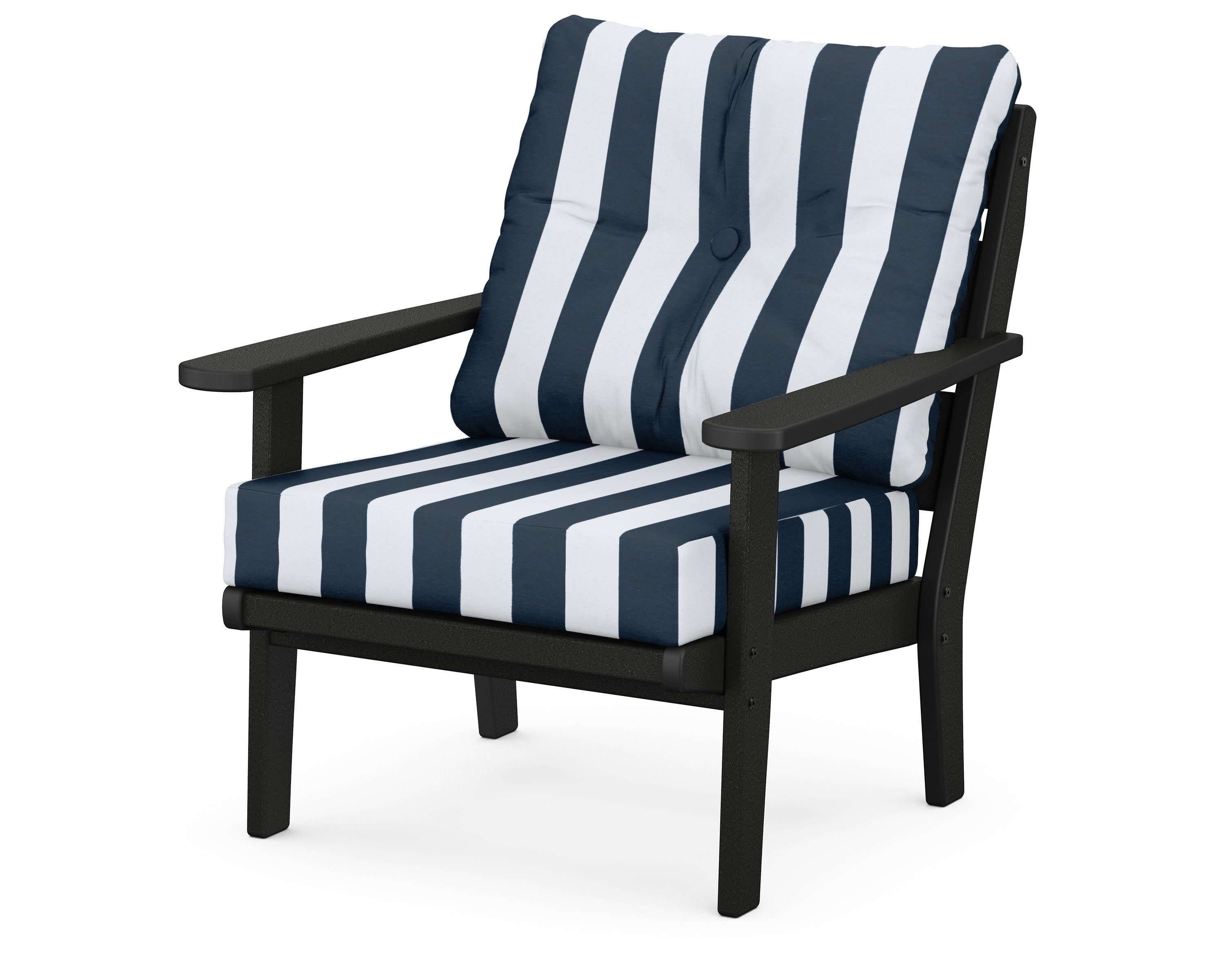 Lakeside Deep Seating Chair in Black / Cabana Stripe Marine Indigo