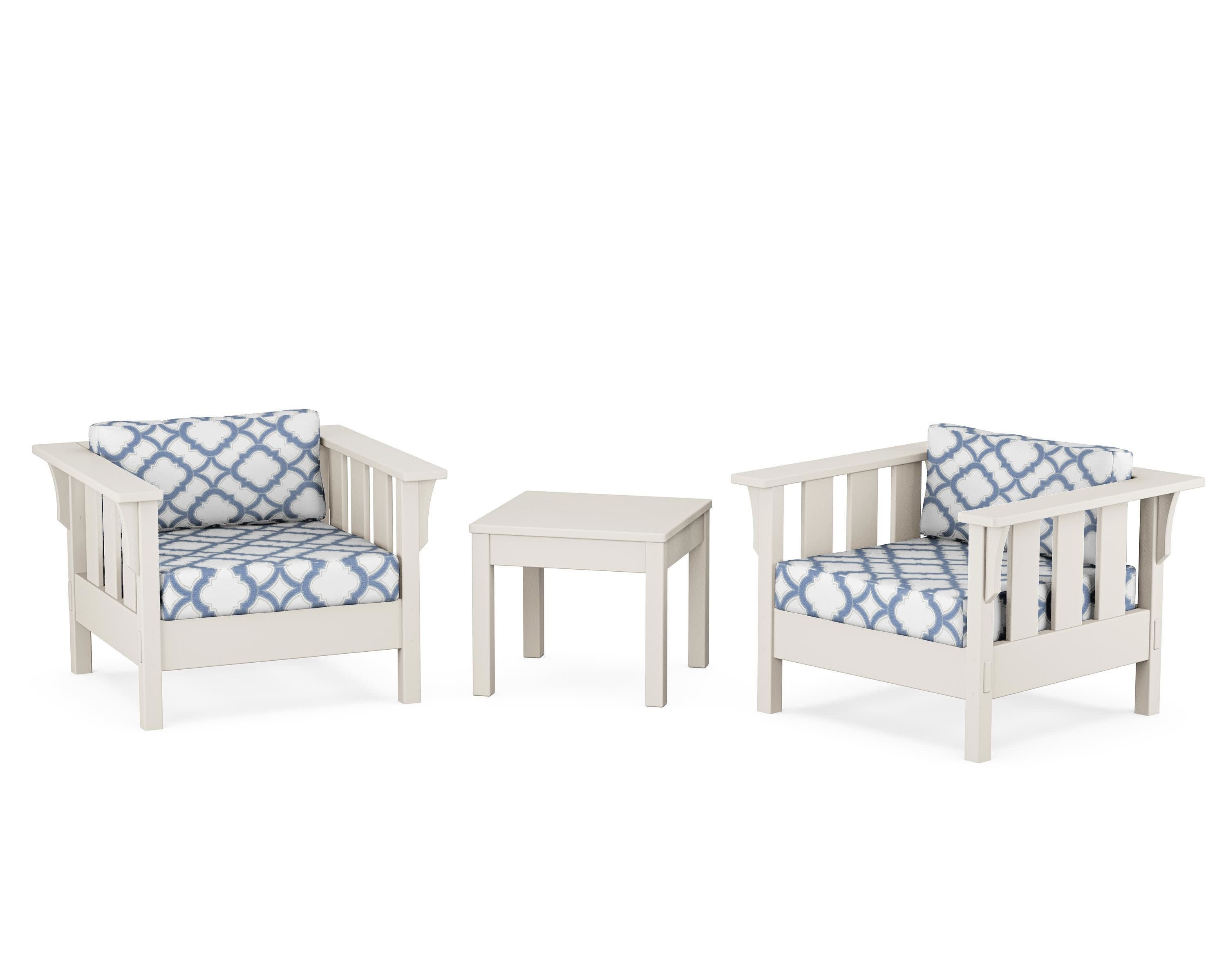 Acadia 3-Piece Deep Seating Set in Sand / Trellis Sky Blue