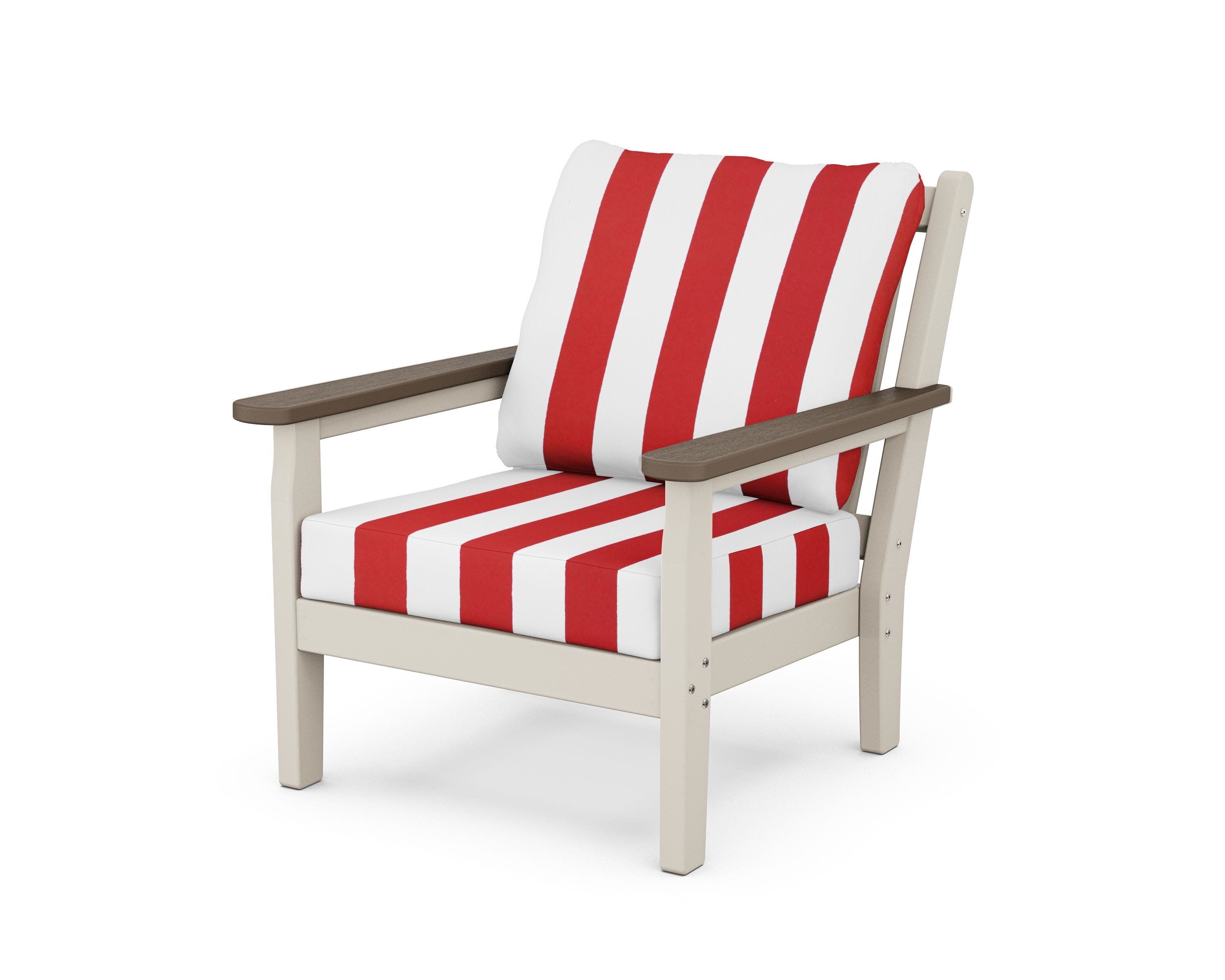 Chippendale Deep Seating Chair in Sand / Kona / Cabana Stripe Crimson