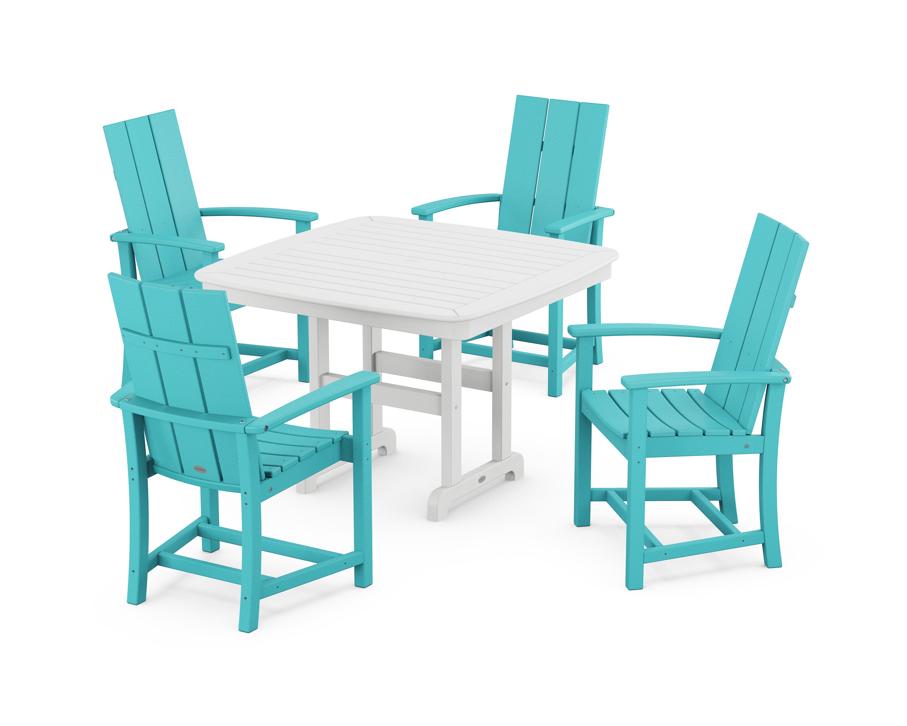 Modern Adirondack 5-Piece Dining Set with Trestle Legs in Aruba / White