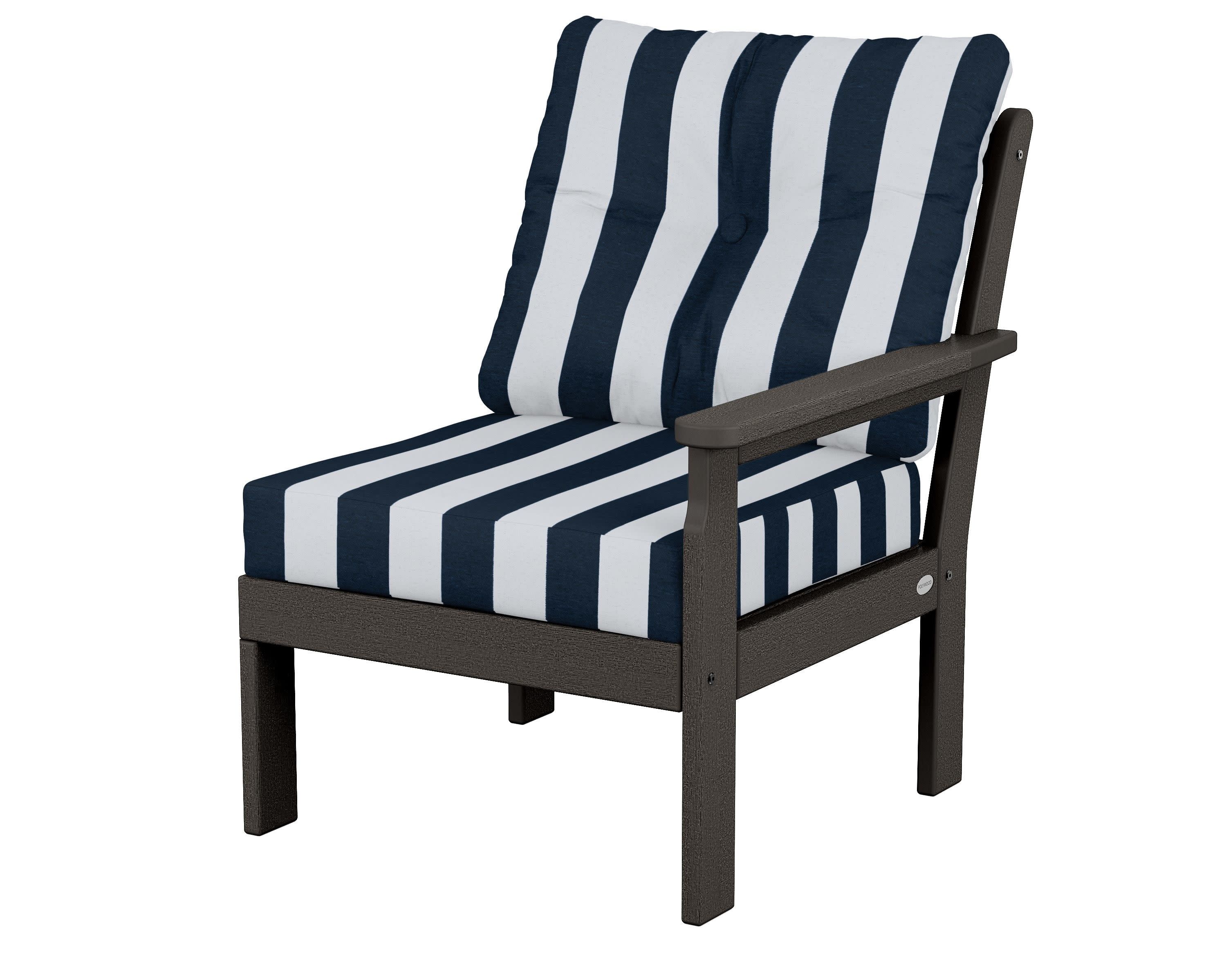 Vineyard Modular Right Arm Chair in Vintage Coffee / Cabana Stripe Marine Indigo