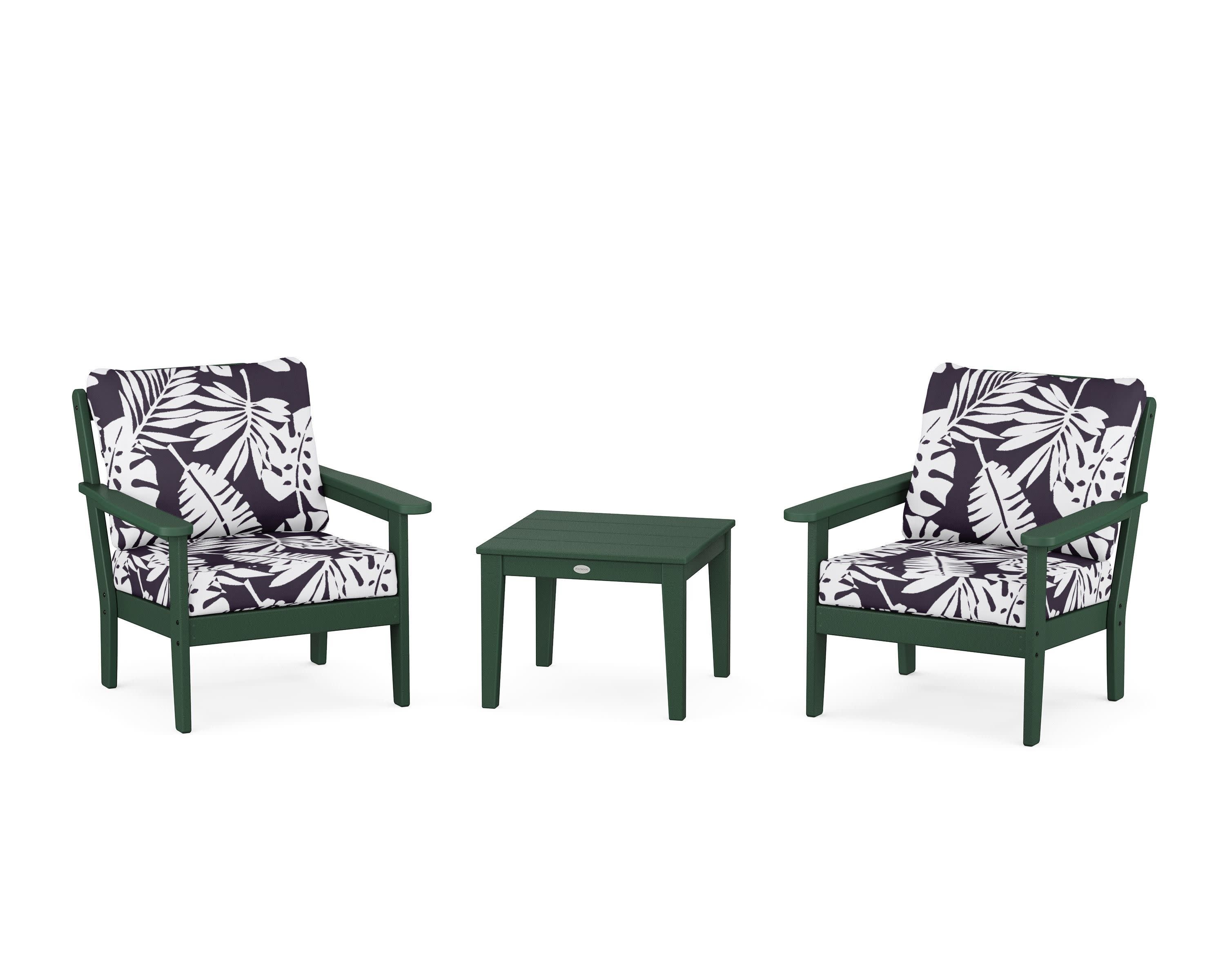 Cottage 3-Piece Deep Seating Set in Green / Leaf Navy