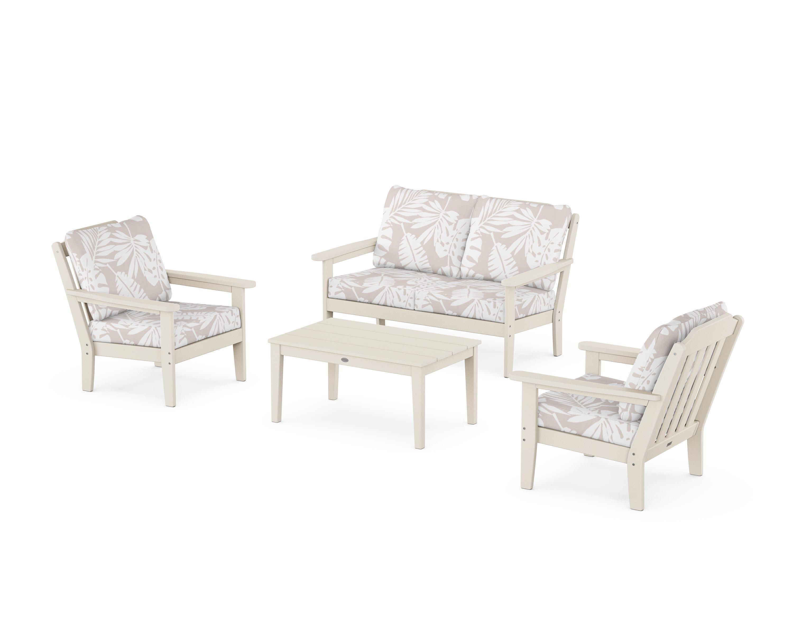 Cottage 4-Piece Deep Seating Set with Loveseat in Sand / Leaf Dune Burlap