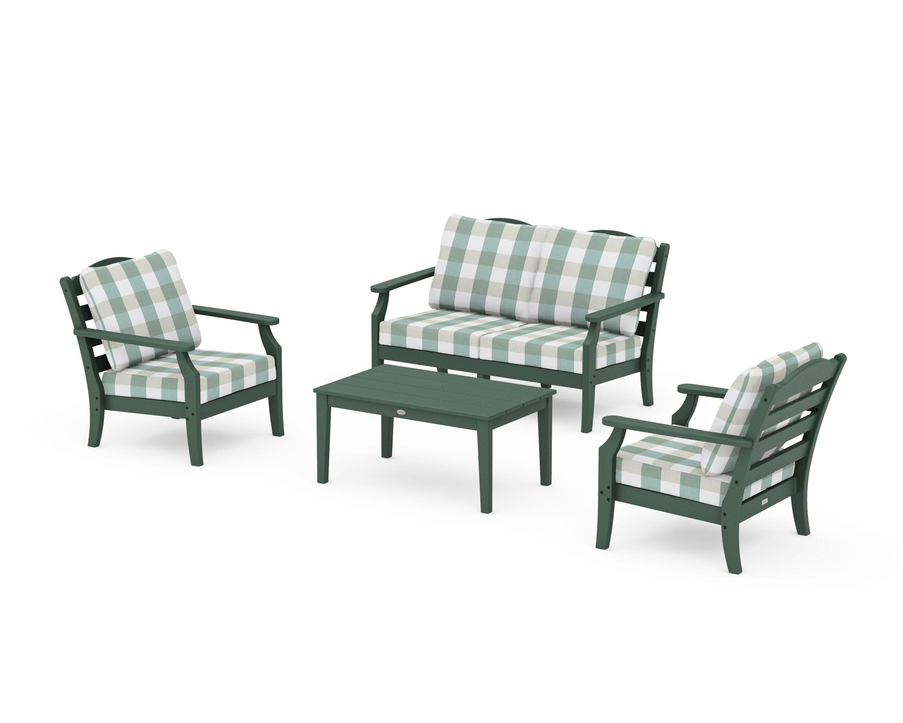 Savannah 4-Piece Deep Seating Set with Loveseat in Green / Buffalo Plaid Glacier Spa