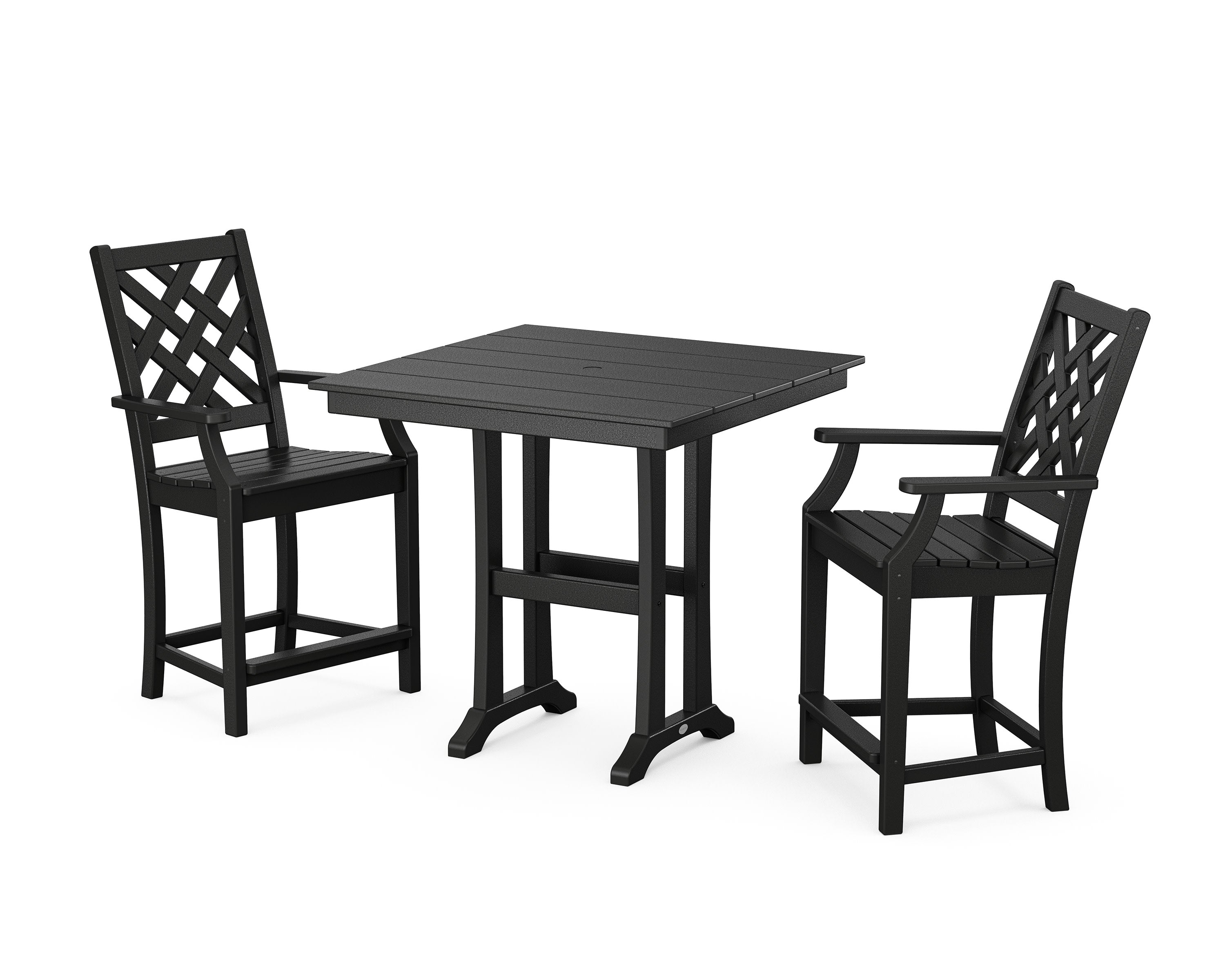 Wovendale 3-Piece Farmhouse Counter Set with Trestle Legs in Black