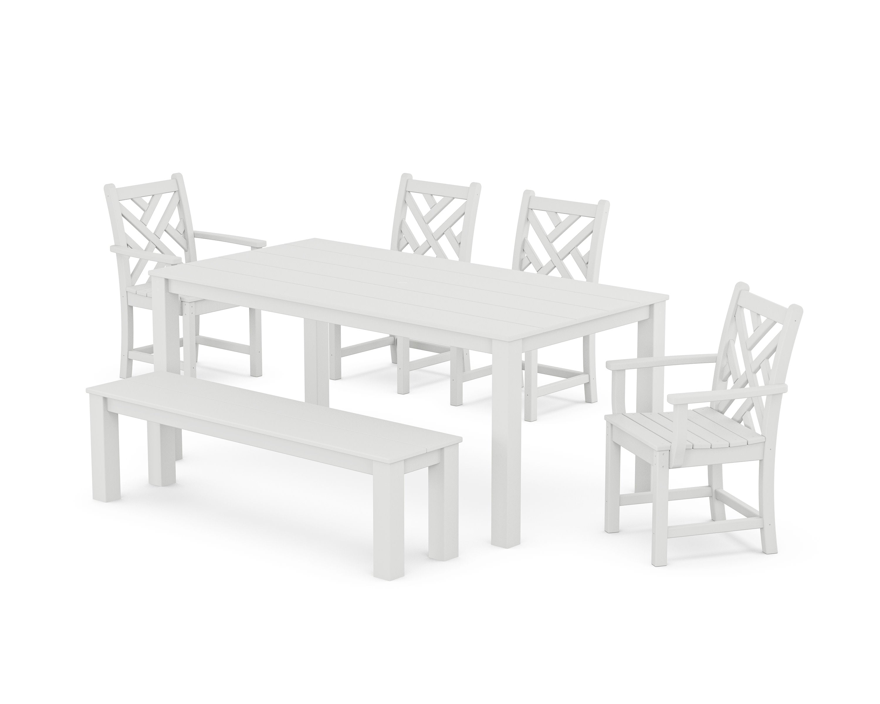 Chippendale 6-Piece Parsons Dining Set with Bench in White