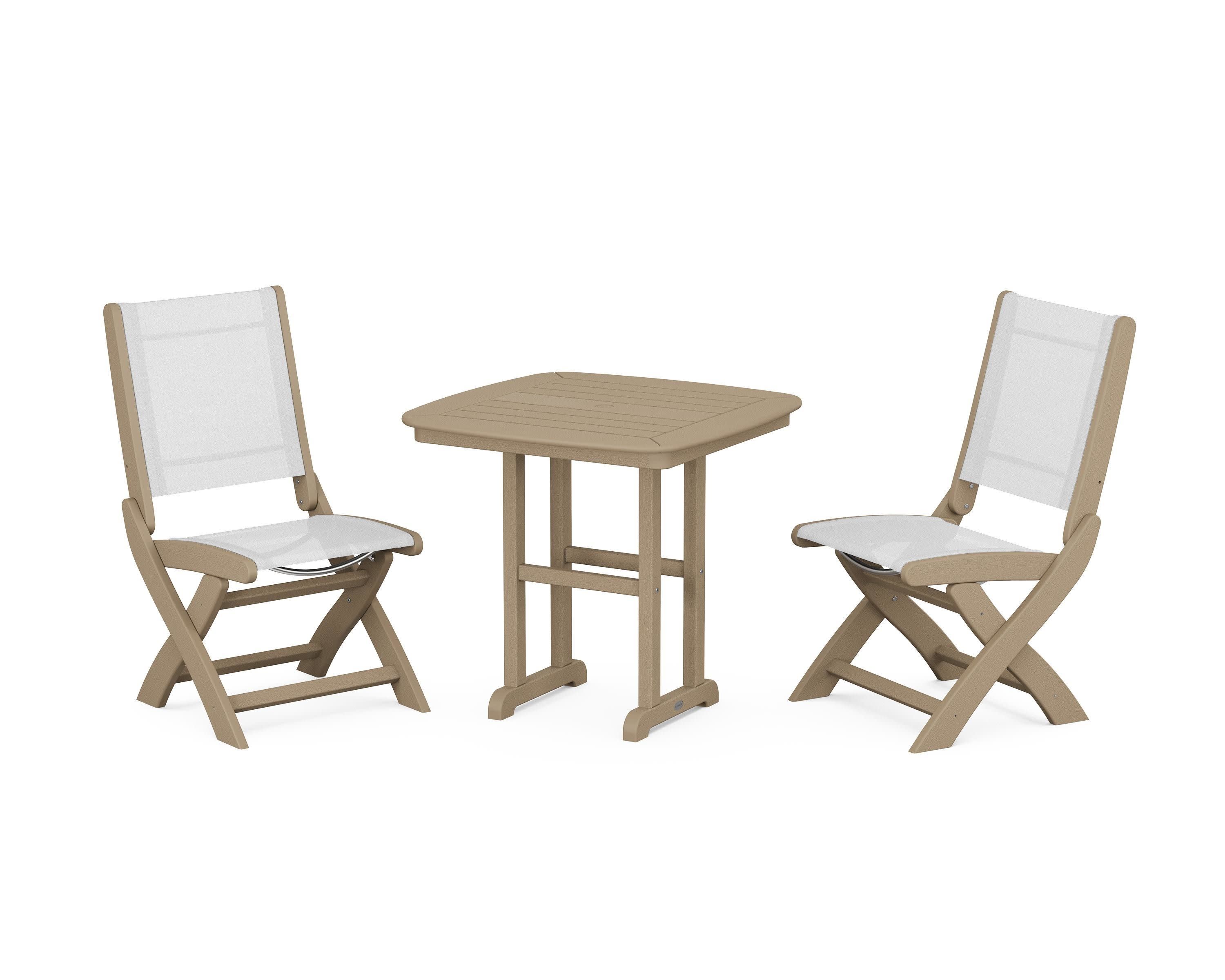 Coastal Folding Side Chair 3-Piece Dining Set in Vintage Sahara / White Sling